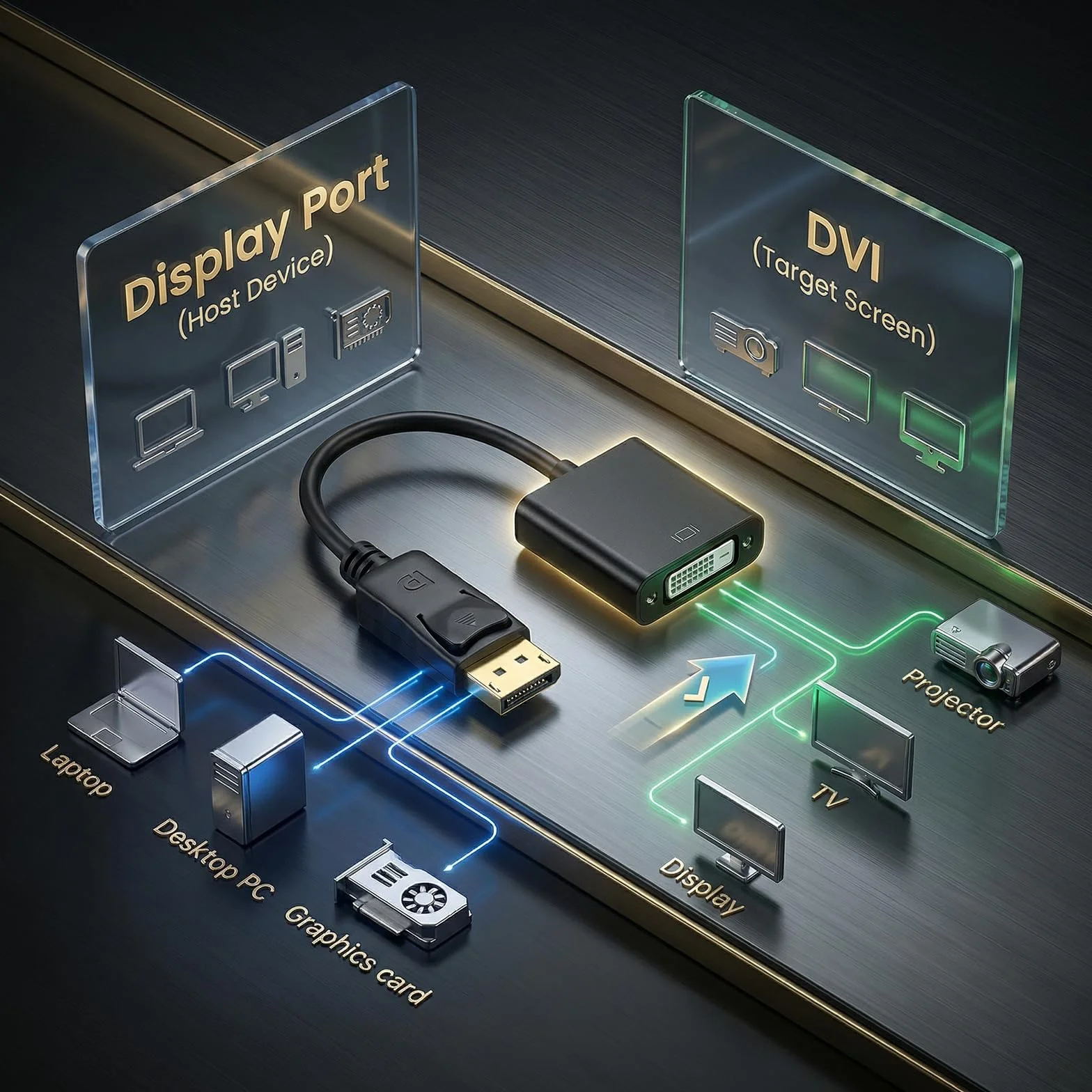Adapter DisplayPort na DVI – pozłacana wtyczka DP na gniazdo DVI, kabel 15 cm, kompatybilny z monitorem, projektorem, komputerem – kabel DVI DisplayPort do Lenovo, Dell, HP
