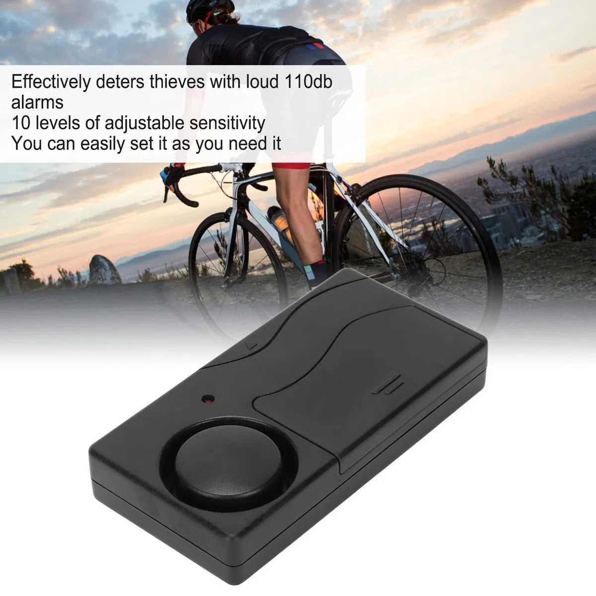 Alarm Rowerowy, 110dB Alarm Samochodowy Bezprzewodowy Czujnik Ruchu Wibracyjnego, 10 Poziomów Czułości Regulowany Alarm Motocyklowy Pilot Zdalnego Sterowania, 4 Tryby, łatwy w Obsłudze i Instalacji, a