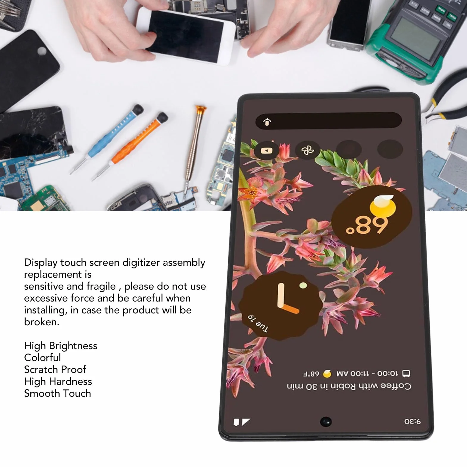 Wymiana digitizera ekranu Google Pixel 6 5G, ekran dotykowy z czujnikiem linii papilarnych, wysoka rozdzielczość, części naprawcze z narzędziami