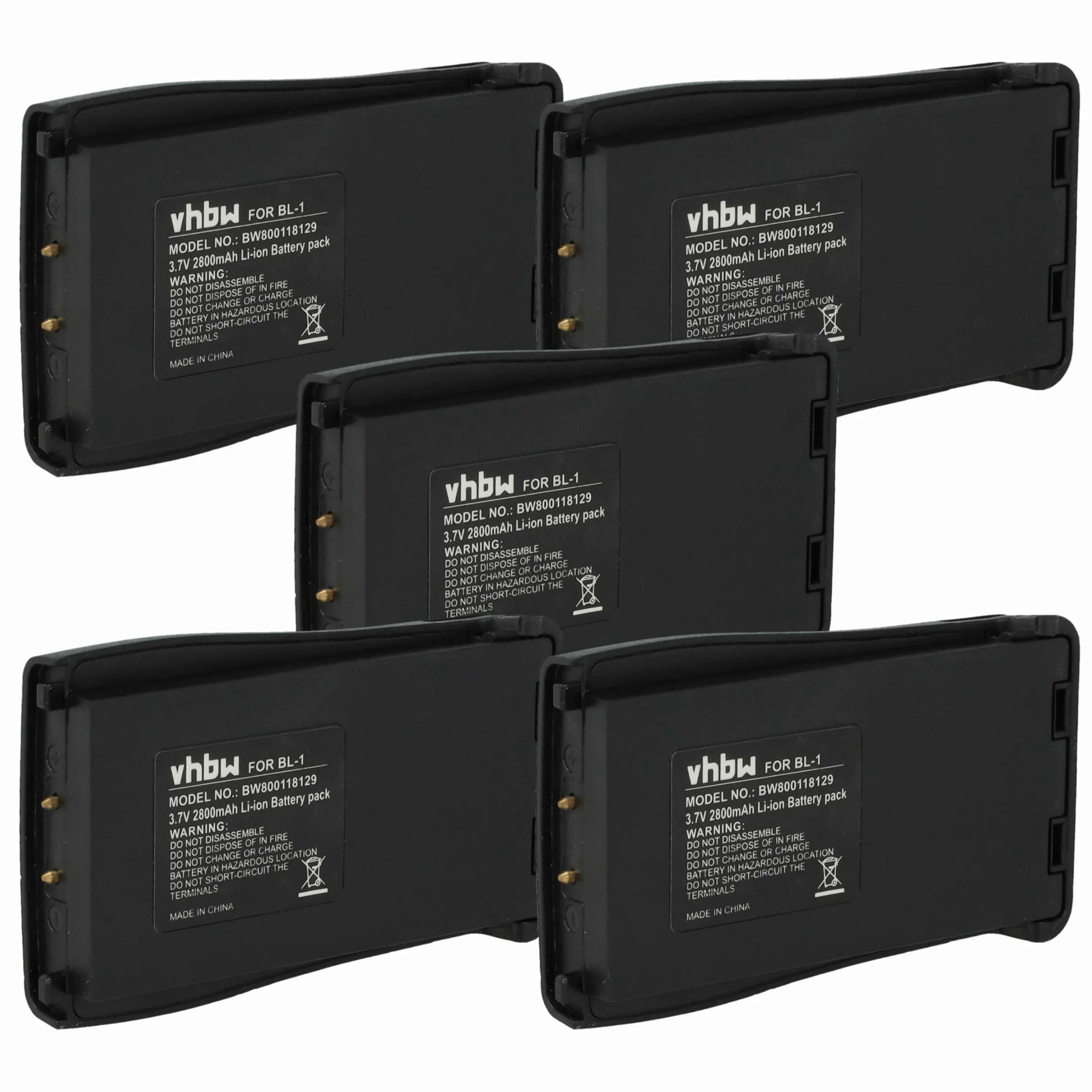 vhbw 5 x akumulator kompatybilny z Baofeng H777, BF-666S, BF-777S, BF-888S, krótkofalówka (2800 mAh, 3,7 V, litowo-jonowa)