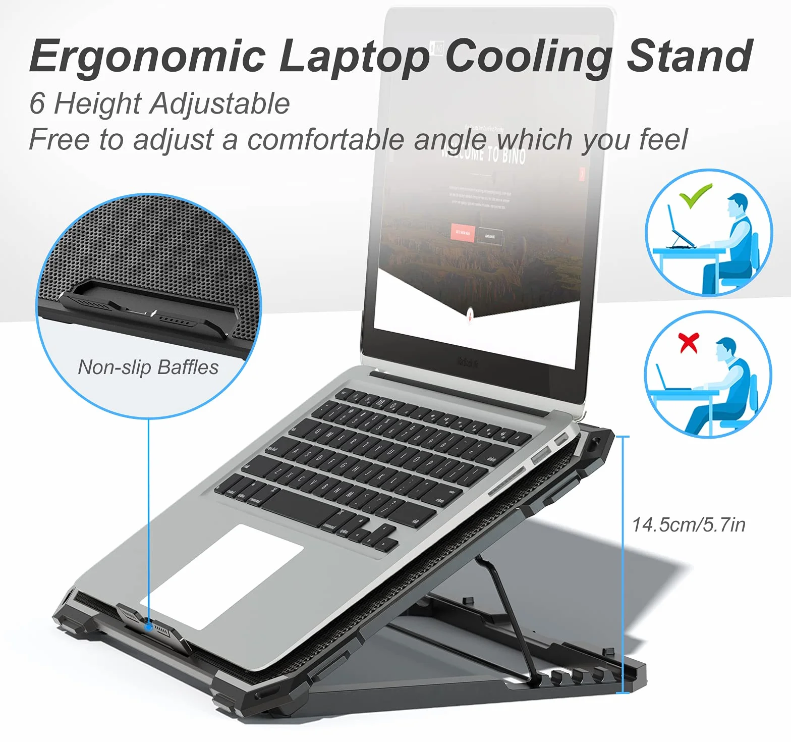 ICE COOREL Podkładka chłodząca do laptopa z 6 wentylatorami chłodzącymi, podkładka chłodząca do laptopa 13-15,6 cala, stojak chłodzący na laptopa z 6 regulacją wysokości, podkładka chłodząca do