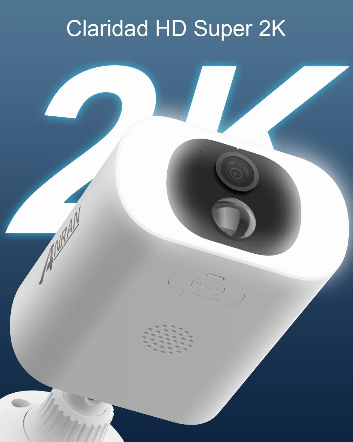 ANRAN 2K Zewnętrzna Kamera Monitorująca z Akumulatorem, Bezprzewodowa Kamera Monitorująca na Zewnątrz z Panelem Słonecznym, WiFi 2,4 GHz, Wodoodporność IP65, Dwukierunkowe Audio, C3