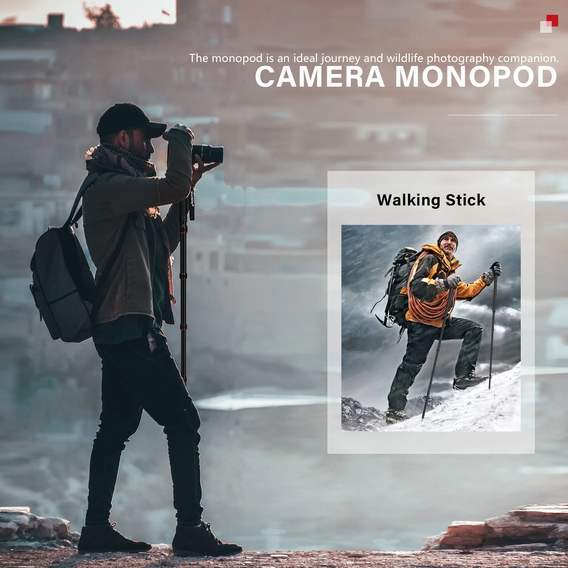 Manbily Monopody do aparatów z uchwytem, monopod, laska, 155 cm, przenośny, kompaktowy, podróżny, monopod ze stopu aluminium, kij do selfie, 6 sekcji, 7 kg, do lustrzanki cyfrowej, kamery wideo