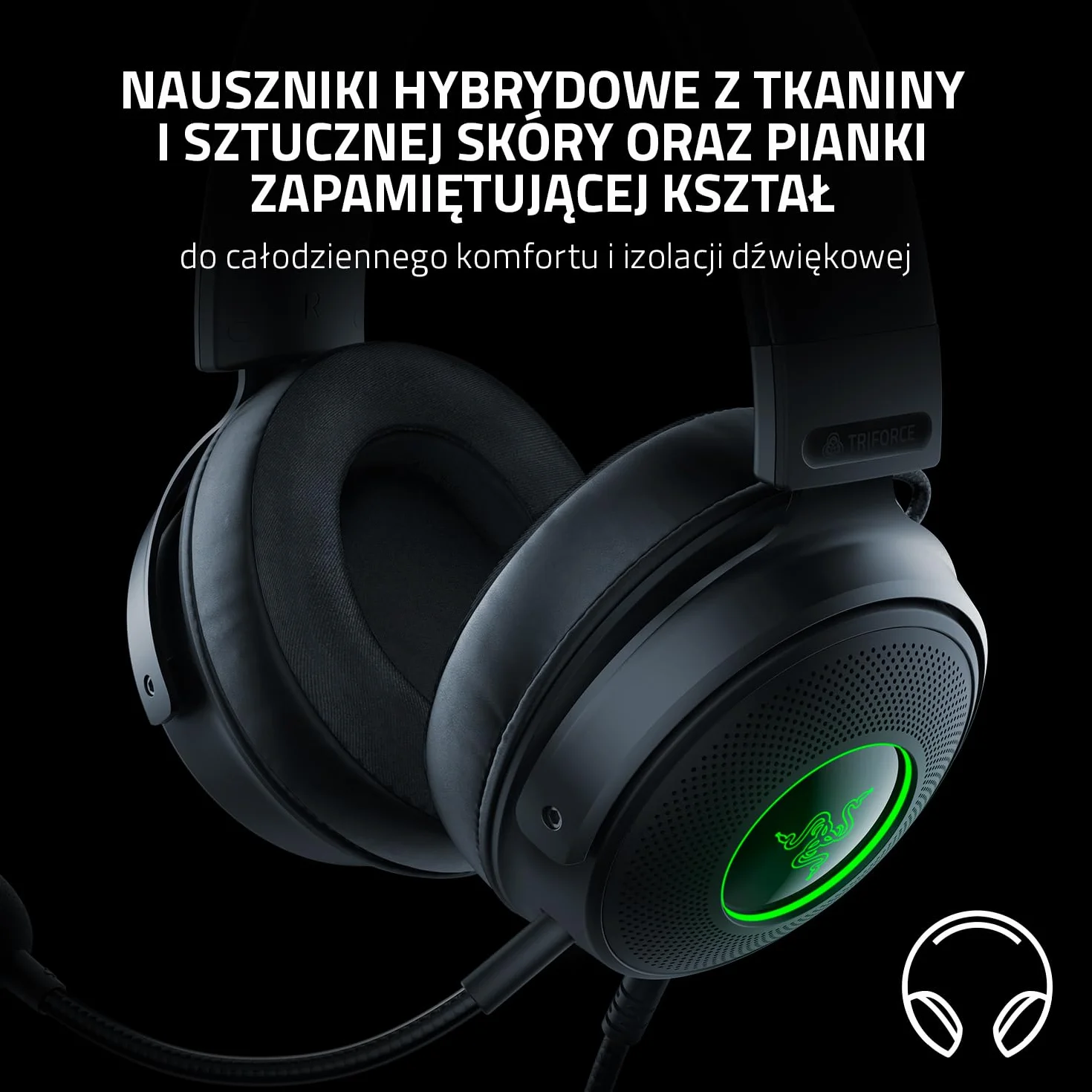 Razer Kraken V3 przewodowy zestaw słuchawkowy USB do gier z Chroma RGB 50 mm THX Czarny