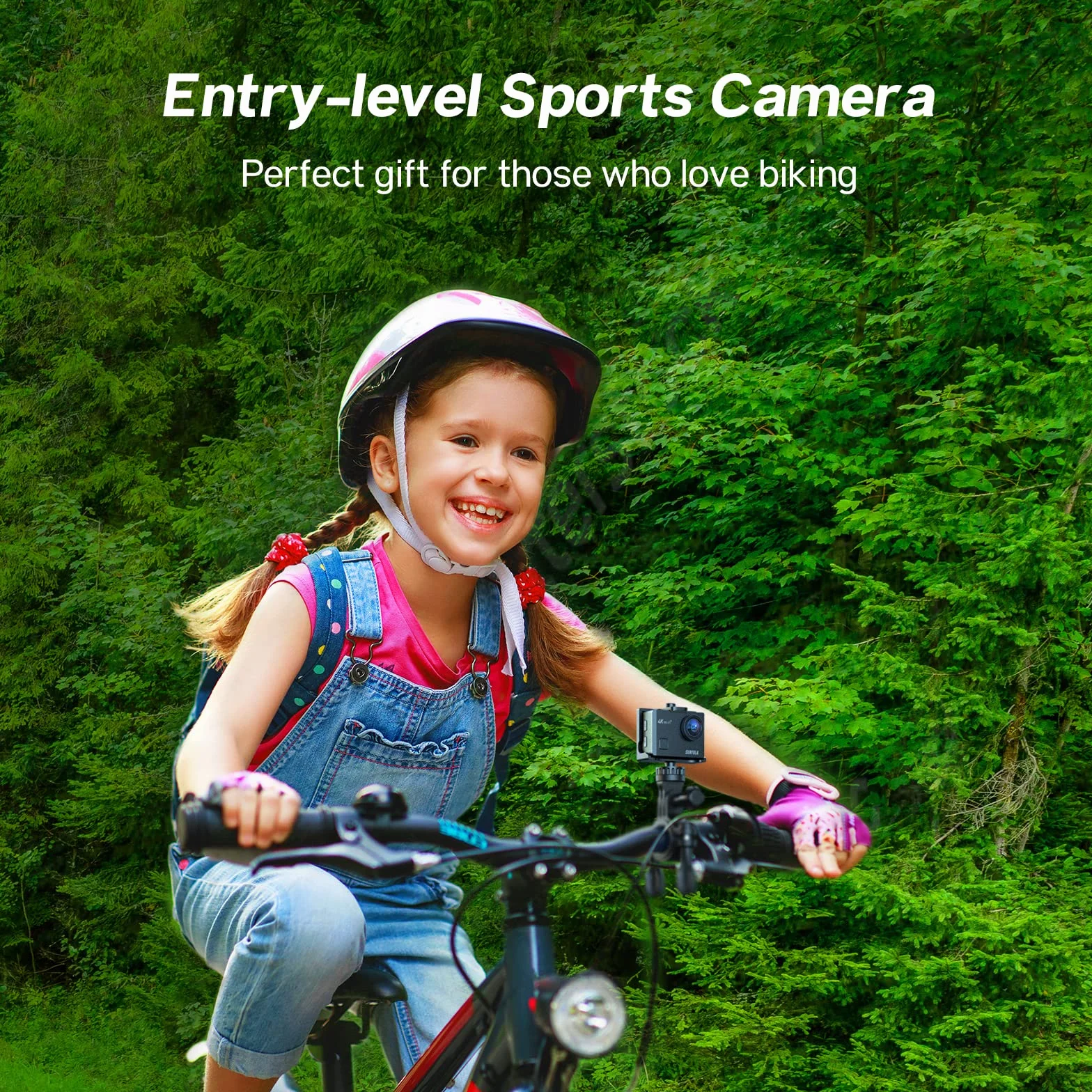 Surfola Kamera sportowa 4K, 40 m, wodoszczelna, 20 MP, EIS, szerokokątny kąt 170°, kamera na kask, WiFi