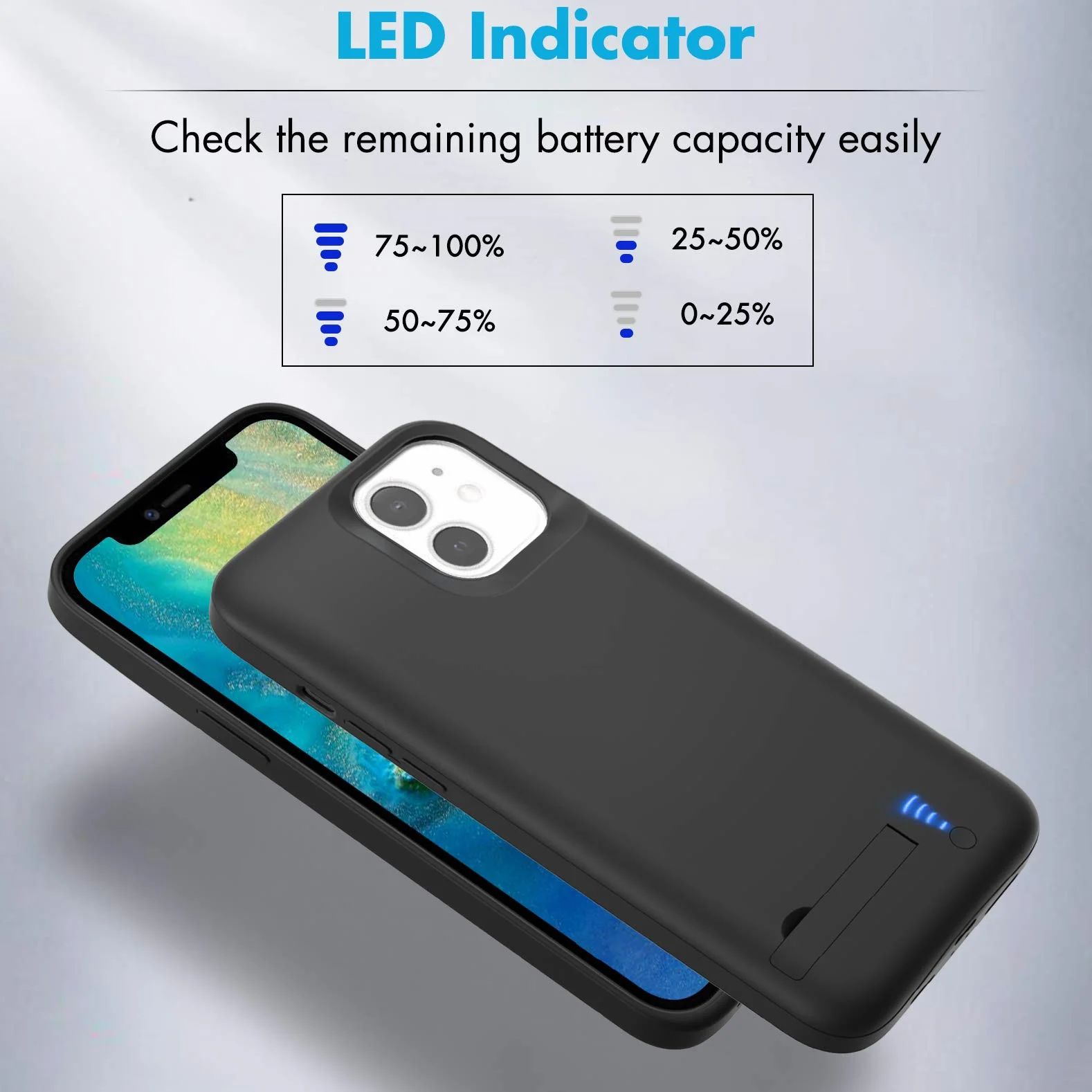 Etui na akumulator do iPhone 12 Mini/13 Mini (5,4") 8500 mAh, smukła obudowa do ponownego ładowania, przenośna, ochronna obudowa na telefon z akumulatorem, Power Bank z podstawką do iPhone 12