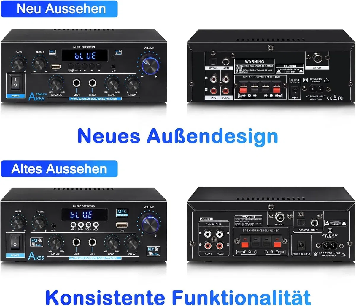 Wzmacniacz HiFi WOOPKER Mini wzmacniacz, 500 W, 2 kanały Bluetooth HiFi Stereo w/radio FM, USB, SD, RCA, MIC In, wzmacniacz audio, odbiornik do domu lub samochodu (AK55)