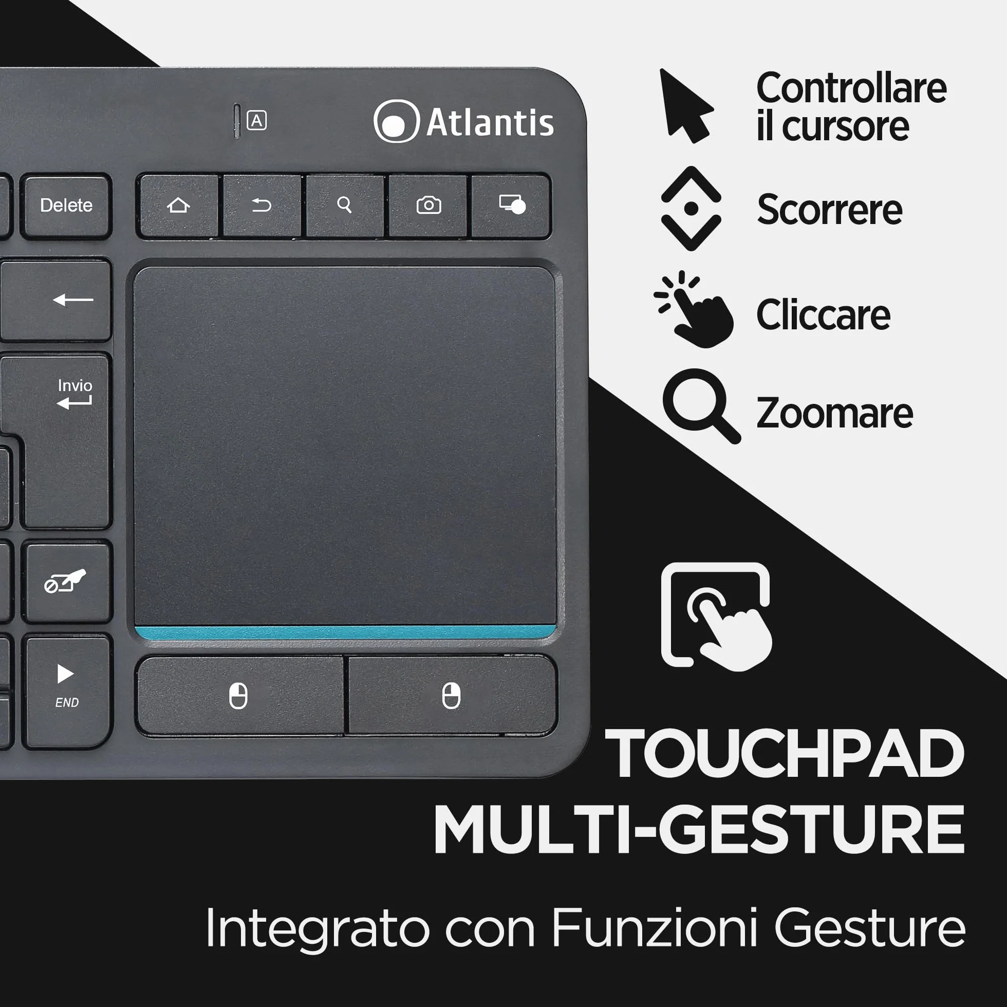 Atlantis Mini klawiatura bezprzewodowa z touchpadem Multi-Touch QWERTY RF Bluetooth