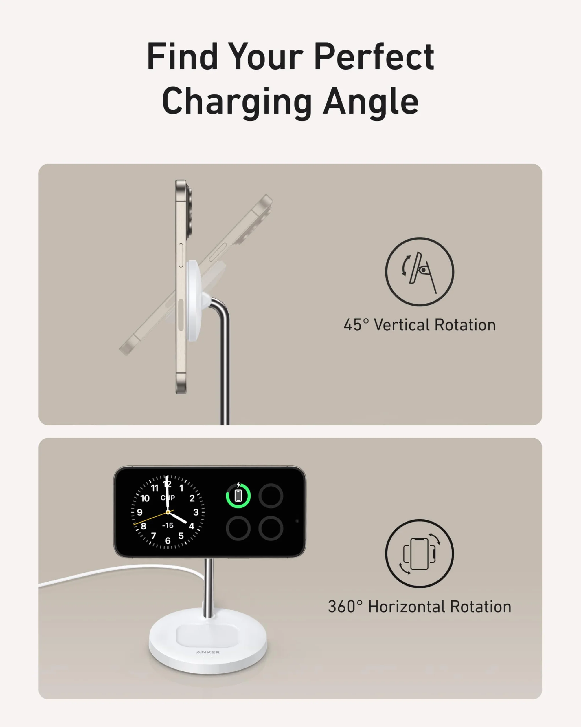 Anker MagGo indukcyjna stacja ładująca 2 w 1, 15W, kompatybilna z MagSafe, bezprzewodowa ładowarka Qi2 do iPhone 15/14/13/12, AirPods Pro, z kablem USB C 1,5 m (Biały)