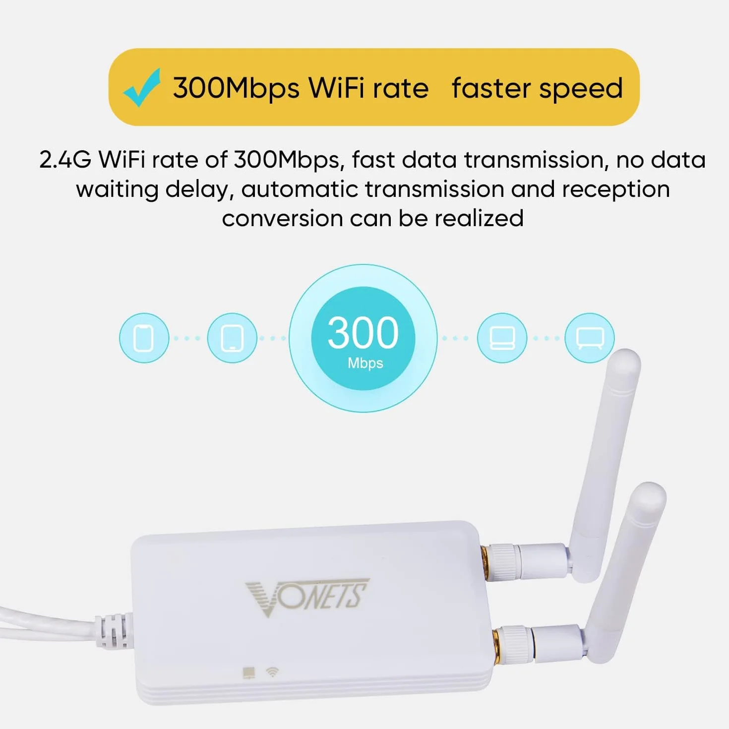 VONETS VAP11S-232 przemysłowy mostek WiFi o dużej mocy 2,4 GHz / wzmacniacz / mini router / adapter Ethernet WiFi przedłużacz hotspot z 2 portami RJ45 / antenami USB / DC do