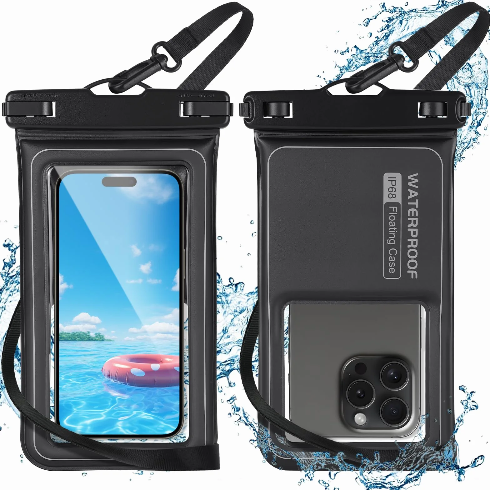 2 sztuk Wodoszczelne etui na telefon komórkowy,IPX8 Wodoodporna torba na smartfona,wodoodporna pływająca kieszeń na telefon iPhone 16 15 14 13 12 Pro XS do 7"