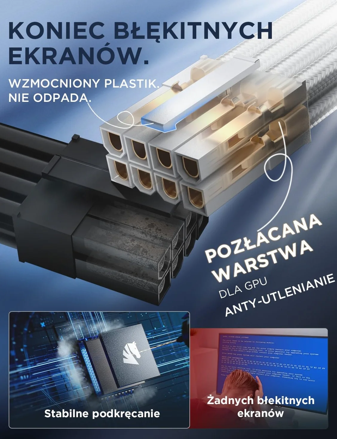 AsiaHorse Zaktualizuj przedłużenie kabla zasilacza 16AWG, Zestaw kabli w osłonie PC do GPU/CPU, przedłużacze kabli zasilających komputer, 24PIN/(6+2) PIN/(4+4) PIN,30CM, Czysty Biały