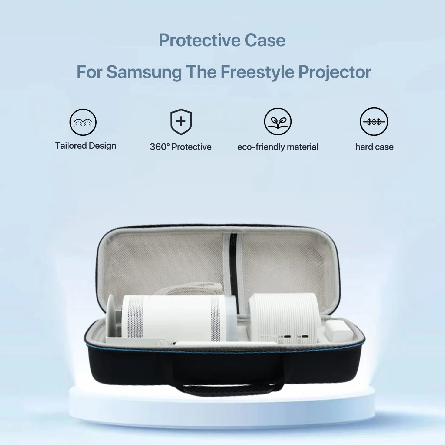 Ochronne etui dla projektora Samsung The Freestyle i akumulatora z akcesoriami, przenośne pudełko ochronne EVA, Czarny, Nowoczesny