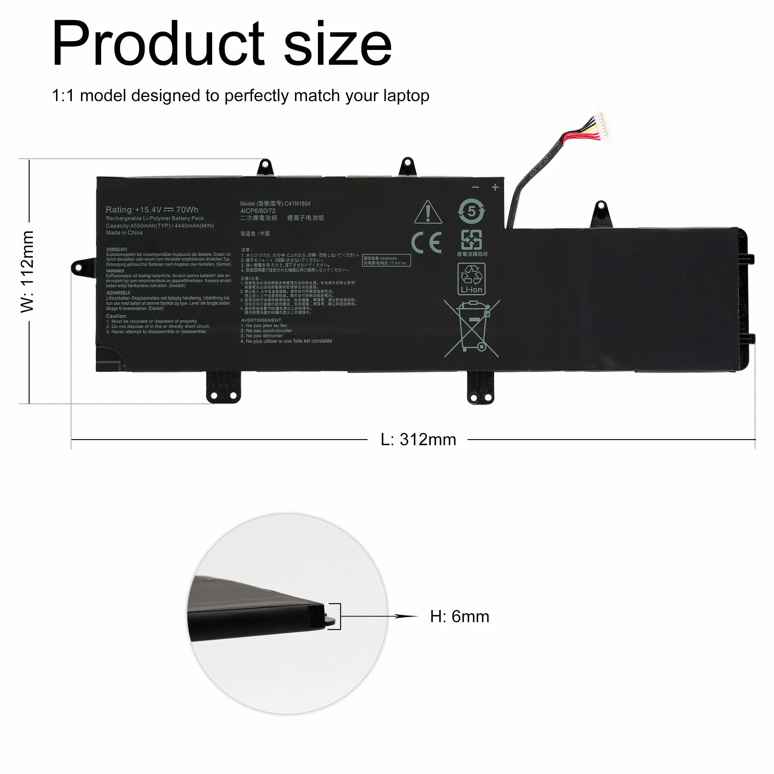 Bateria do laptopa ASUS Zenbook Pro 14 15.4V 70Wh UX480 UX480F UX480FD UX450 UX450F UX450FD