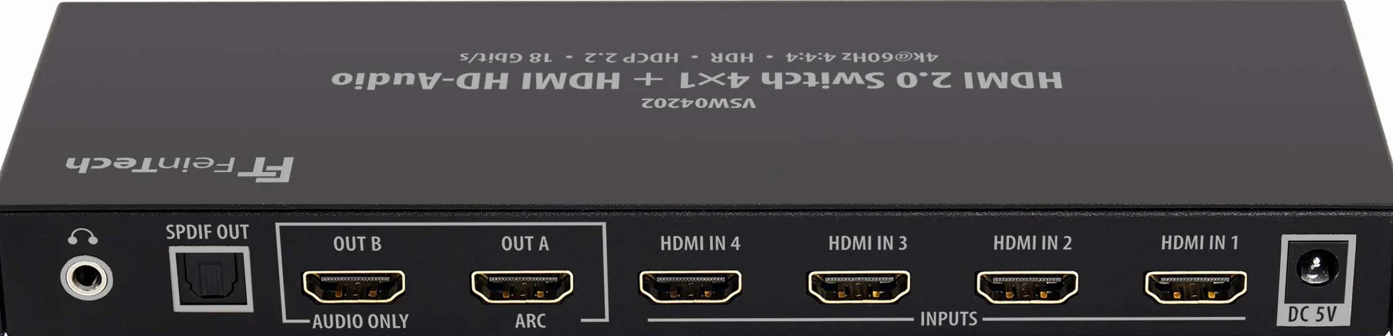 FeinTech HDMI 2.0 Switch 4x1 HD-Audio Extractor 7.1 ARC 4K 60Hz HDR CEC