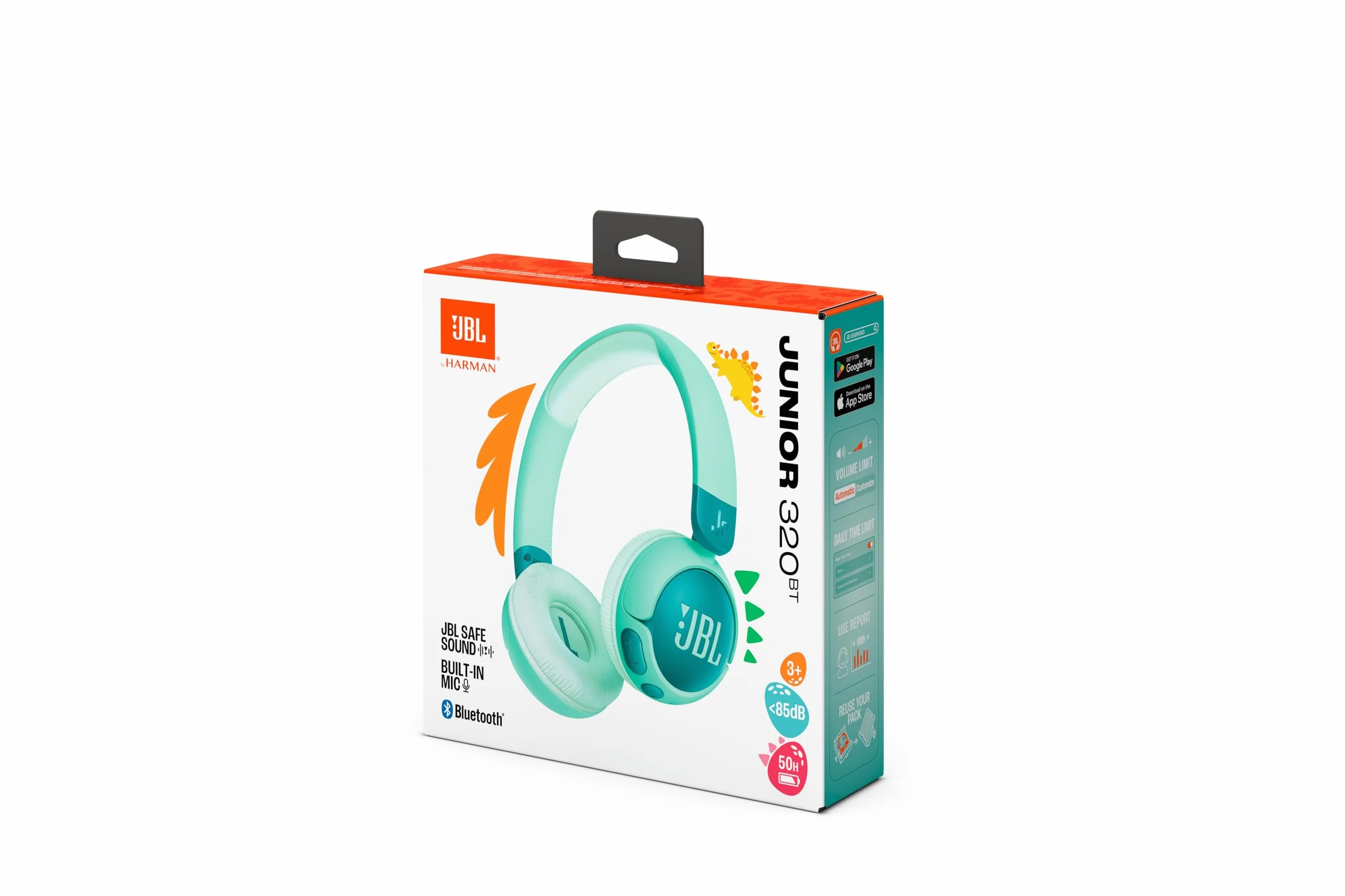 JBL Junior 320 BT Bezprzewodowe Słuchawki Nauszne z Bluetooth dla Dzieci z Wbudowanym Mikrofonem, 50 H Odtwarzania, Ograniczeniem Głośności, Łatwym Sterowaniem i Zestaw naklejek, Zielone