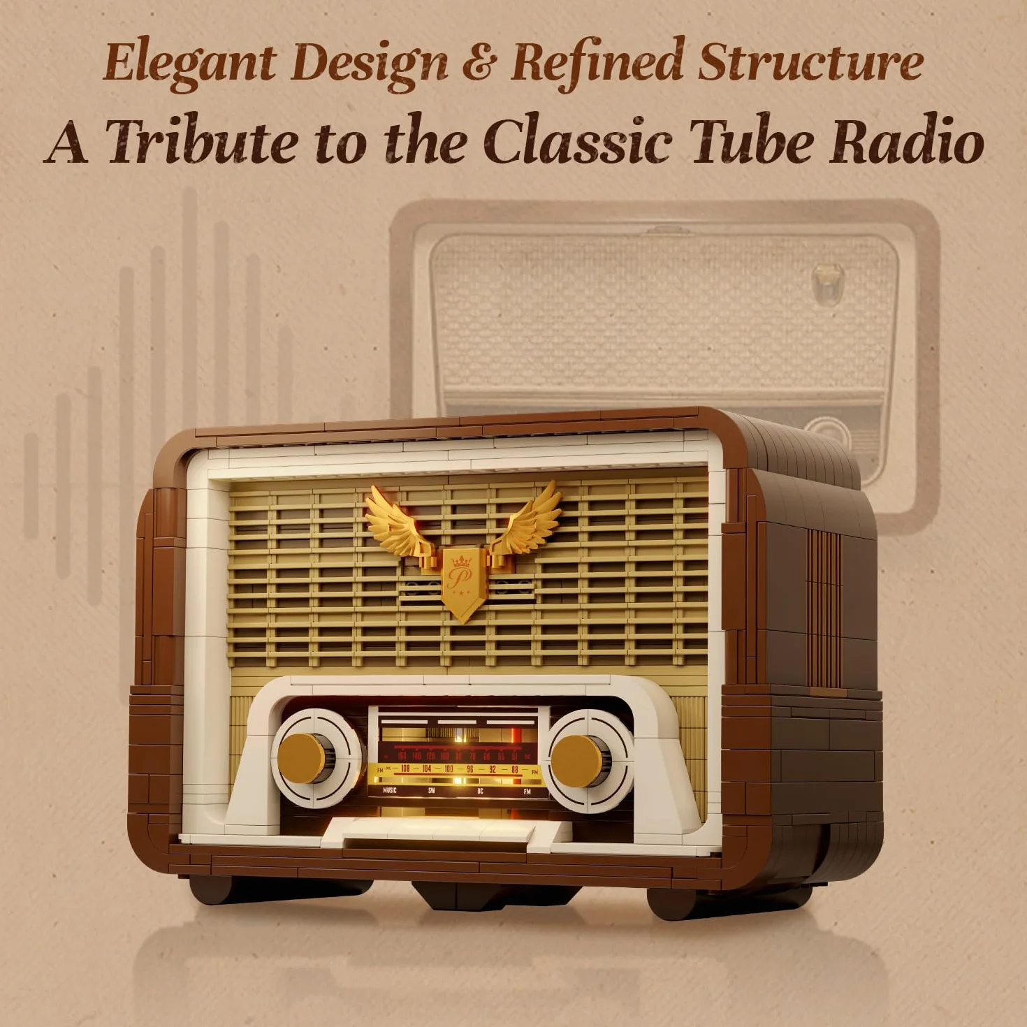 PANTASY Zestaw Klocków Retro Radio dla Dorosłych, Model Radia Vintage z Modułem Świetlnym i Ruchomym Pokrętłem Strojenia, Wzmacniacz do Telefonu, Zestaw Zasilany Model Kolekcjonerski