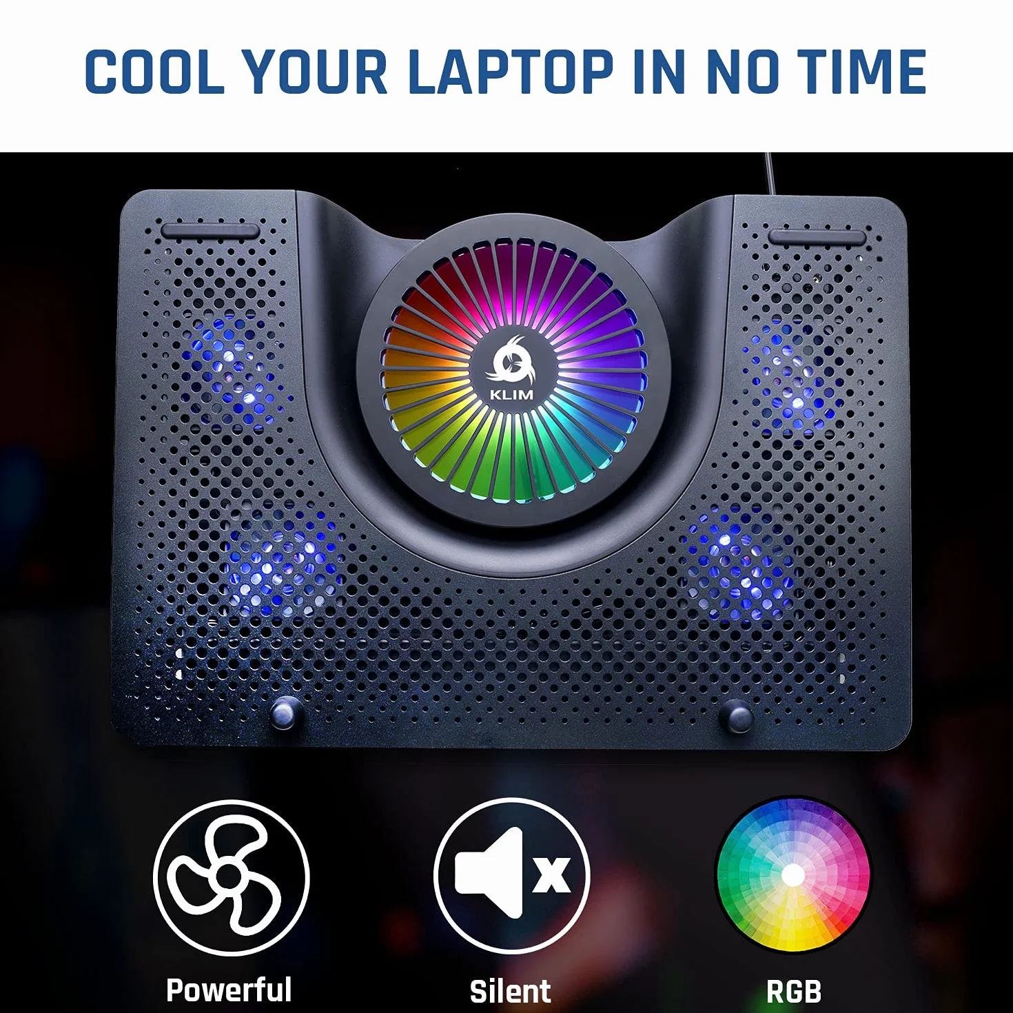 KLIM Nova + wentylator RGB do laptopa - 11 do 19 cali + chłodzenie do laptopa + wentylator USB + stabilny i cichy + kompatybilny z Mac i PS4 + Nowa wersja