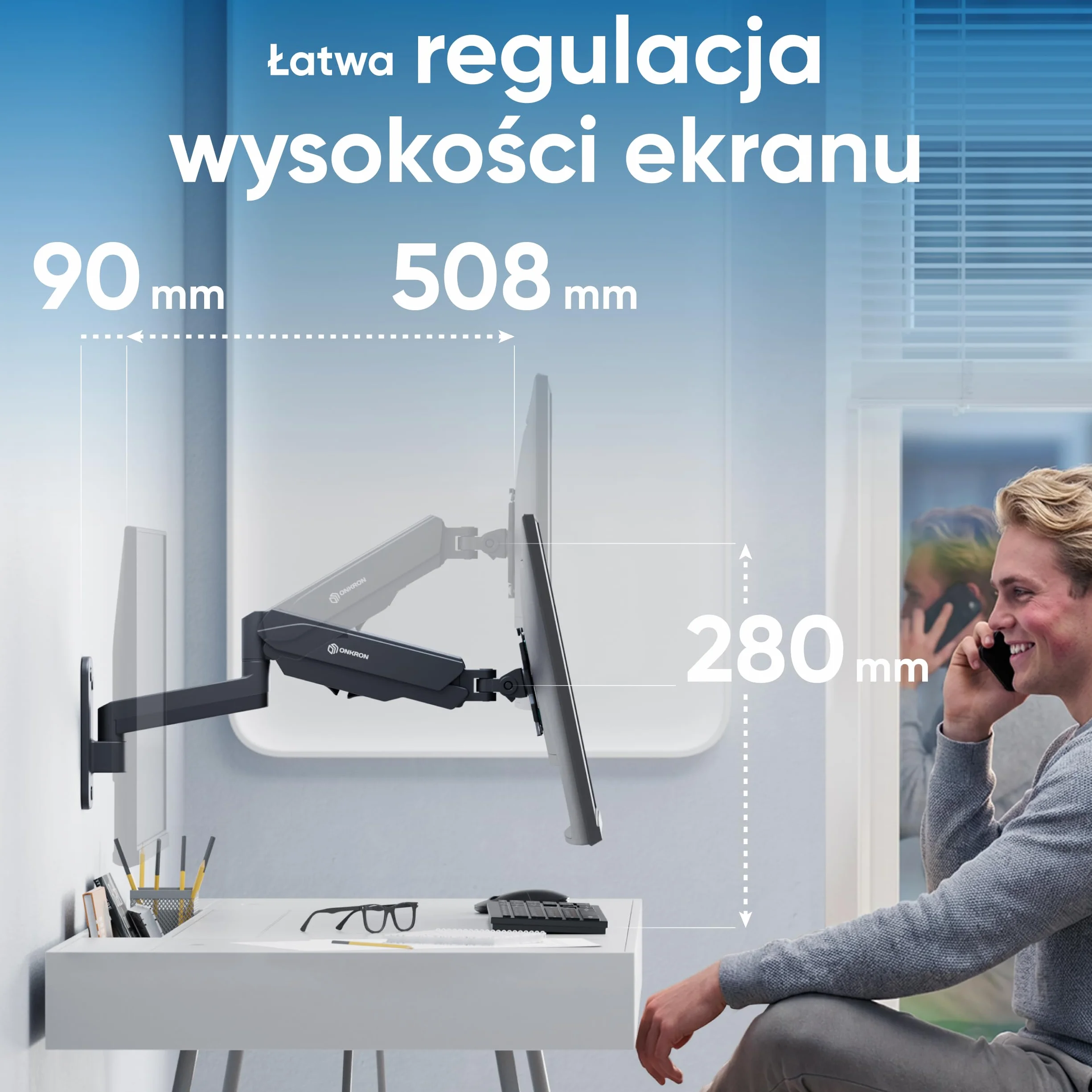 ONKRON Uchwyt monitora i telewizora ściennego (obrotowy, przechylany, rozszerzalny) Ramię monitora ściennego do ekranów 13-32 cali z wiosną gazową VESA 75 x 75-100 x 100 mm i waga maks. 8 kg - G150