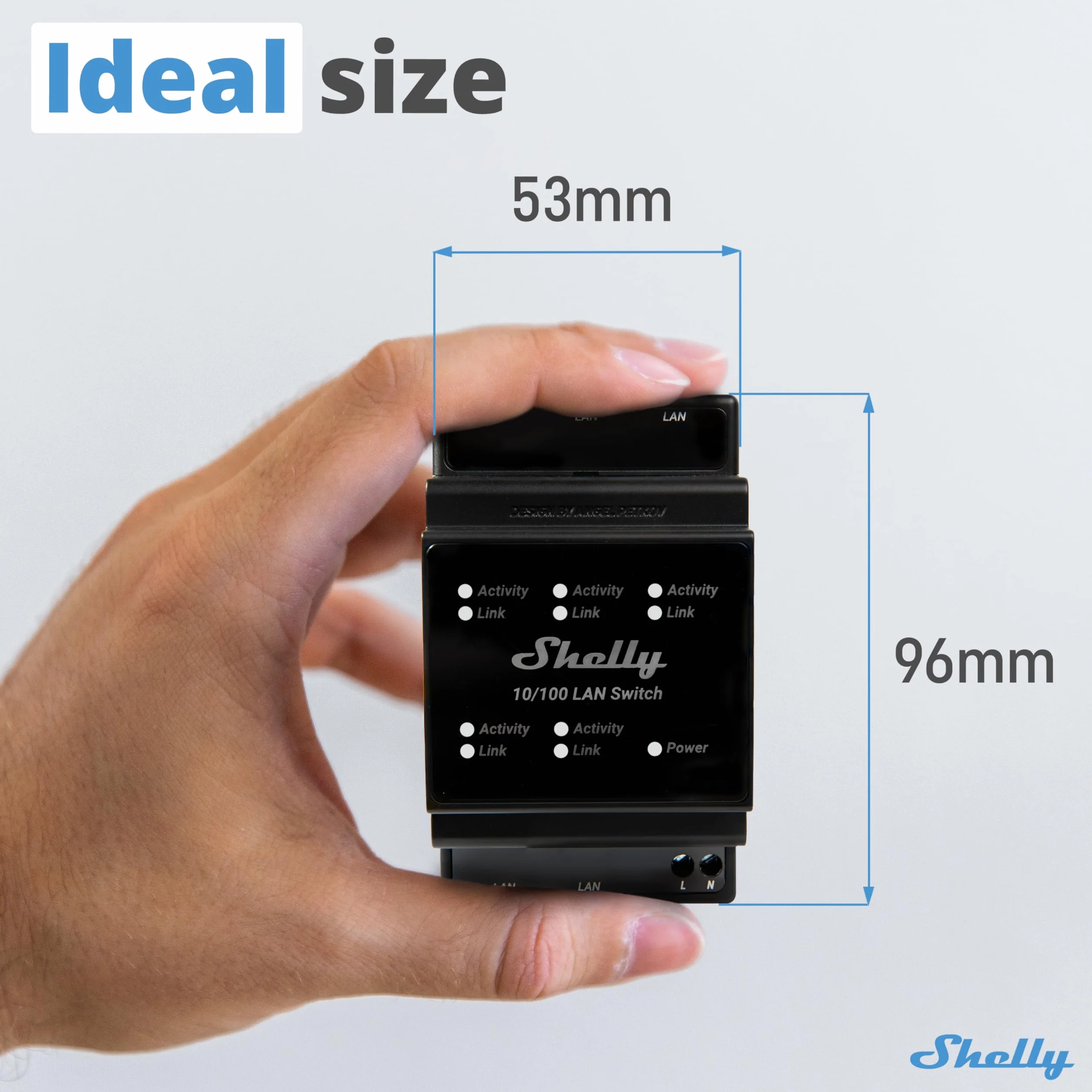 Shelly LAN Switch | 5-Portowy Przełącznik RJ45 10/100 Mbps Fast Ethernet - 110 - 230V | Do Montażu Na Szynie DIN | Bez Wentylatora | Plug & Play | Oszczędność Energii | Nie Wymaga Dodatkowego Adaptera