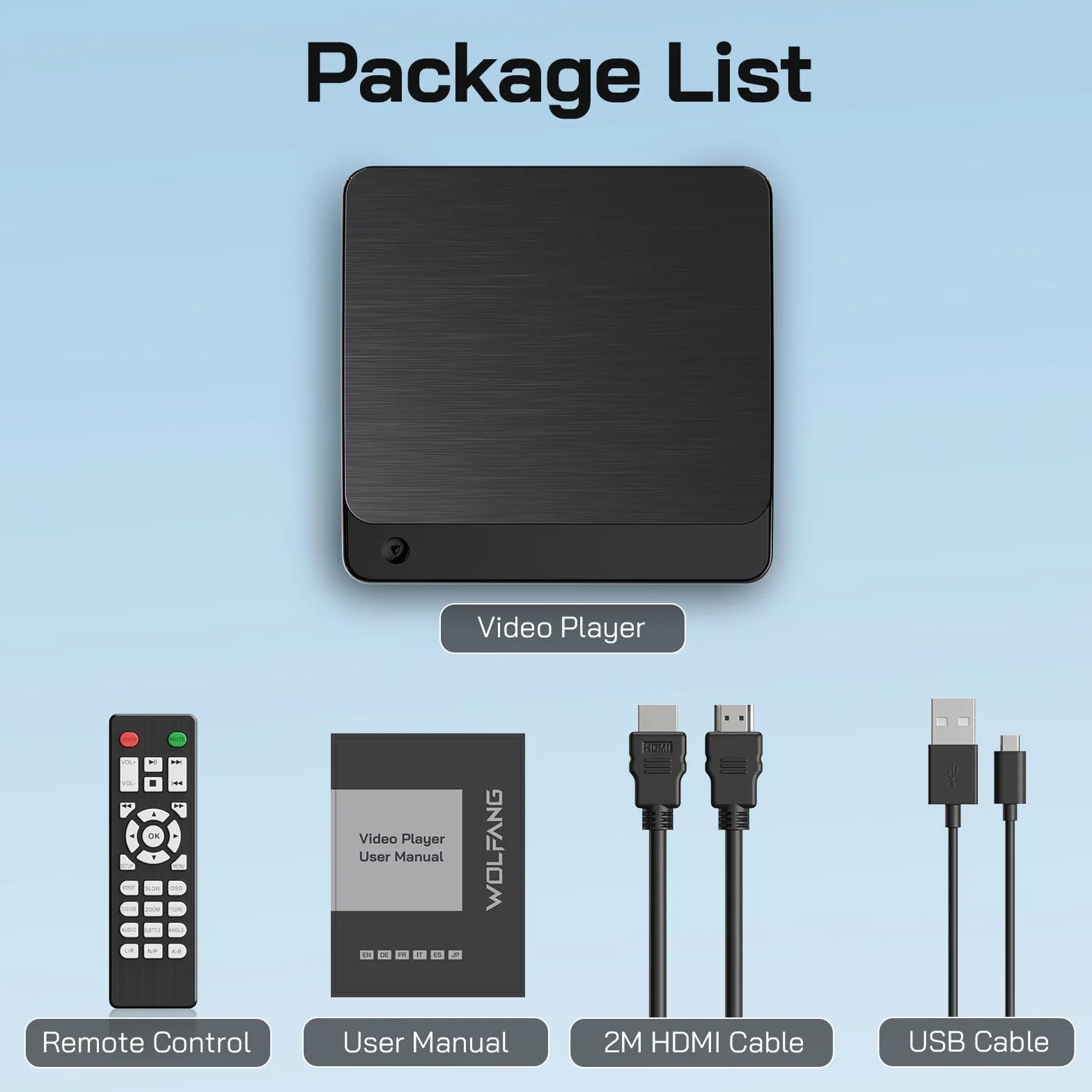 WOLFANG Odtwarzacz DVD do Telewizora z HDMI, 1080P Full HD Region Free, Pilotem i Kablem Type-C, Odtwarzaczem CD do Domowego Systemu Stereo, Portem USB (Nie Blu-ray)