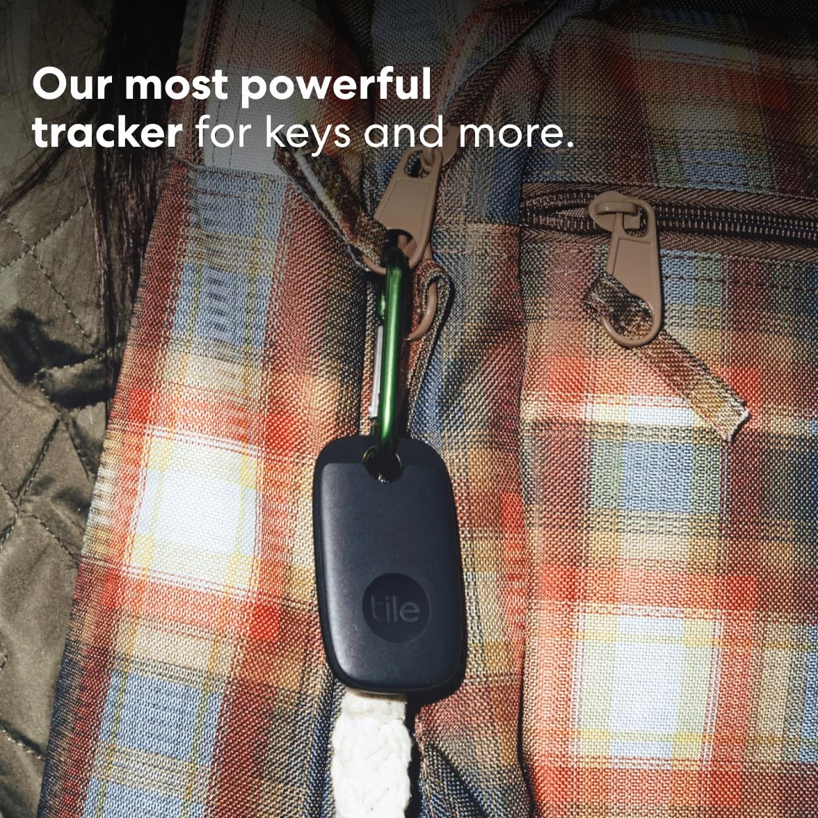 Tile Pro (2022) Lokalizator Bluetooth do namierzania kluczy, toreb i innych przedmiotów, 1 Pak, zasieg 120m, aplikacja iOS i Android, Czarny