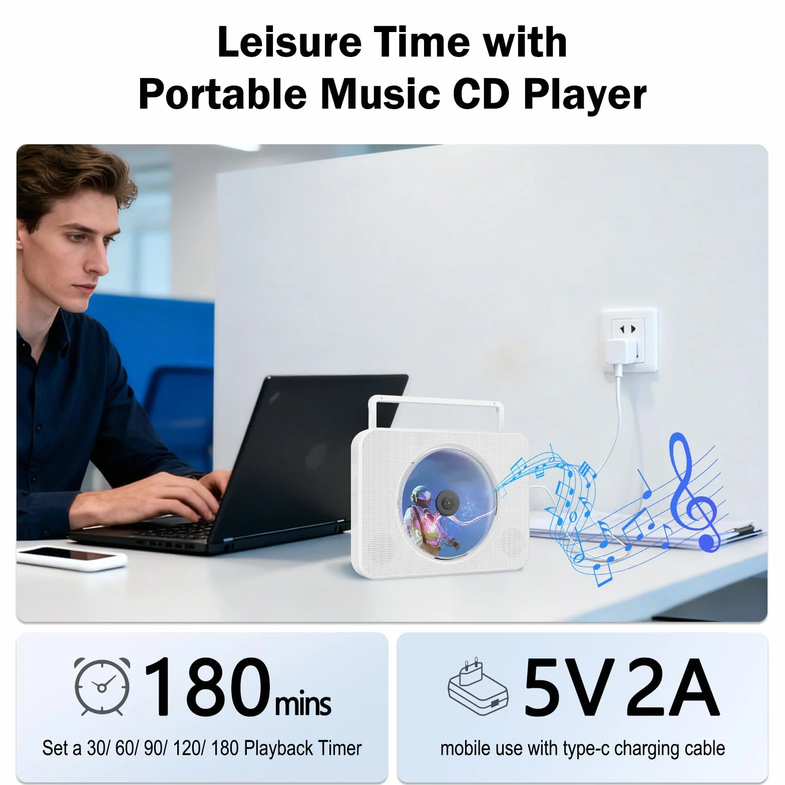 Przenośny odtwarzacz CD Bluetooth z radiem FM i USB