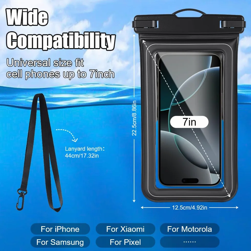 2 sztuk Wodoszczelne etui na telefon komórkowy,IPX8 Wodoodporna torba na smartfona,wodoodporna pływająca kieszeń na telefon iPhone 16 15 14 13 12 Pro XS do 7"