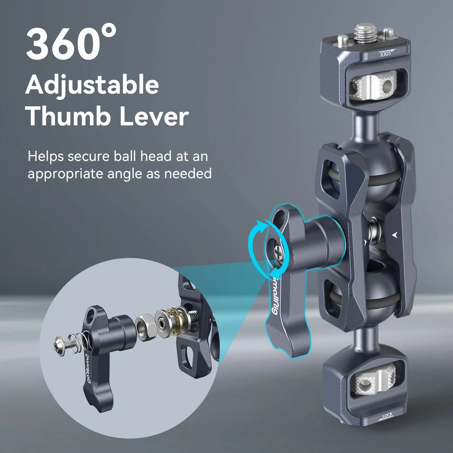 SMALLRIG Podwójne głowice kulowe Magic Arm 3873 1/4"-20 maks. obciążenie 6 kg 88 g stop aluminium stal nierdzewna
