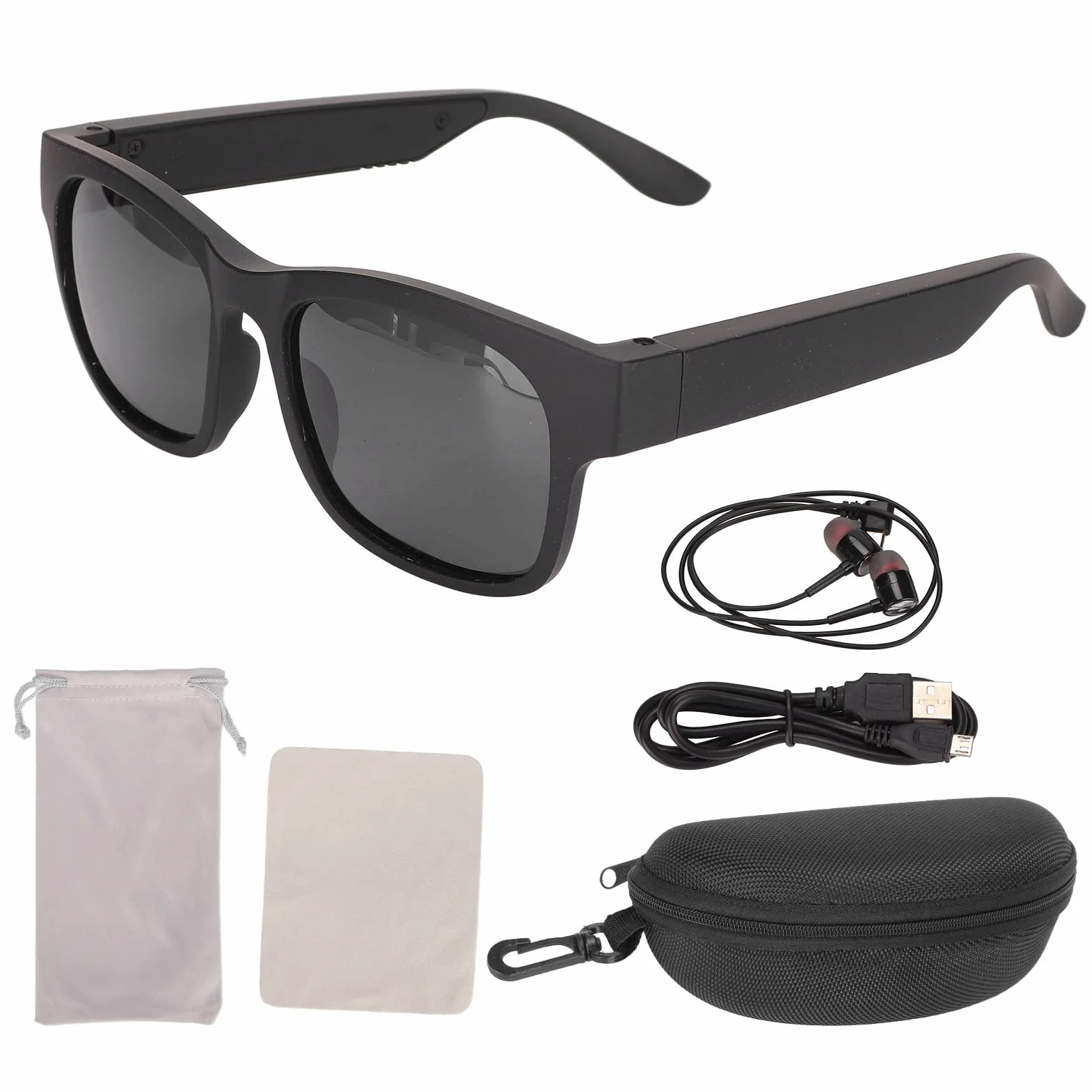 Inteligentne Okulary Przeciwsłoneczne, Stereofoniczne Bezprzewodowe Okulary Przeciwsłoneczne Bluetooth Czarne Oprawki Redukcja Szumów Inteligentne Okulary Przeciwsłoneczne ze Słuchawkami do Jazdy na R