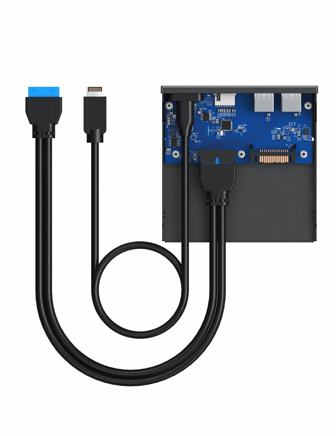 GRAUGEAR 6 interfejsów panel przedni o przekątnej 3,5 cala, USB3.2 Gen2 x 2 typ C do 20 Gbit/s, 2 x USB-A+USB-C, czytnik kart SD+microSD, Key-A 20-pin i 19-pinowy nagłówek, metal