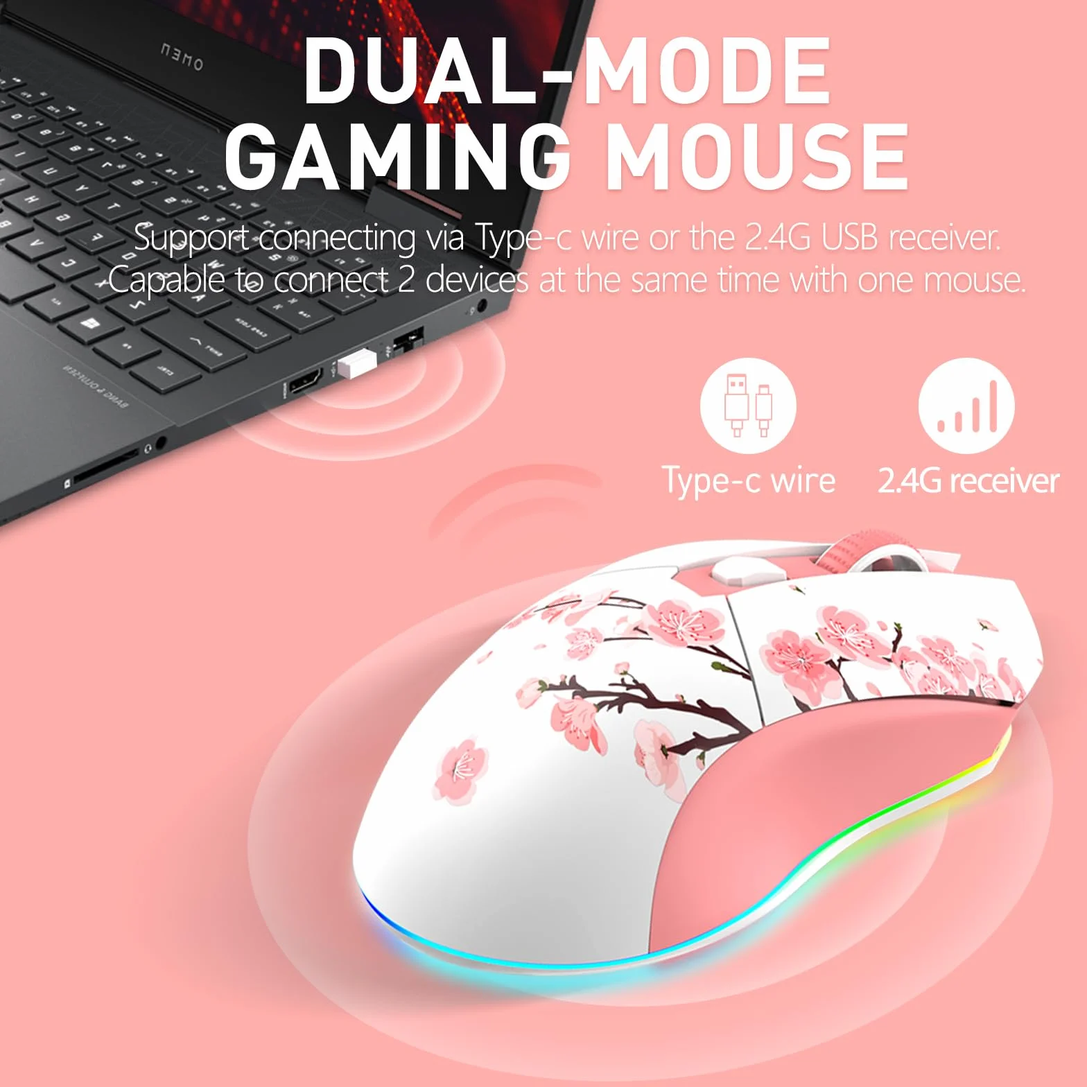 DAREU Bezprzewodowa mysz do gier RGB 12 tys. DPI 300IPS 1000 Hz magnetyczna stacja dokująca