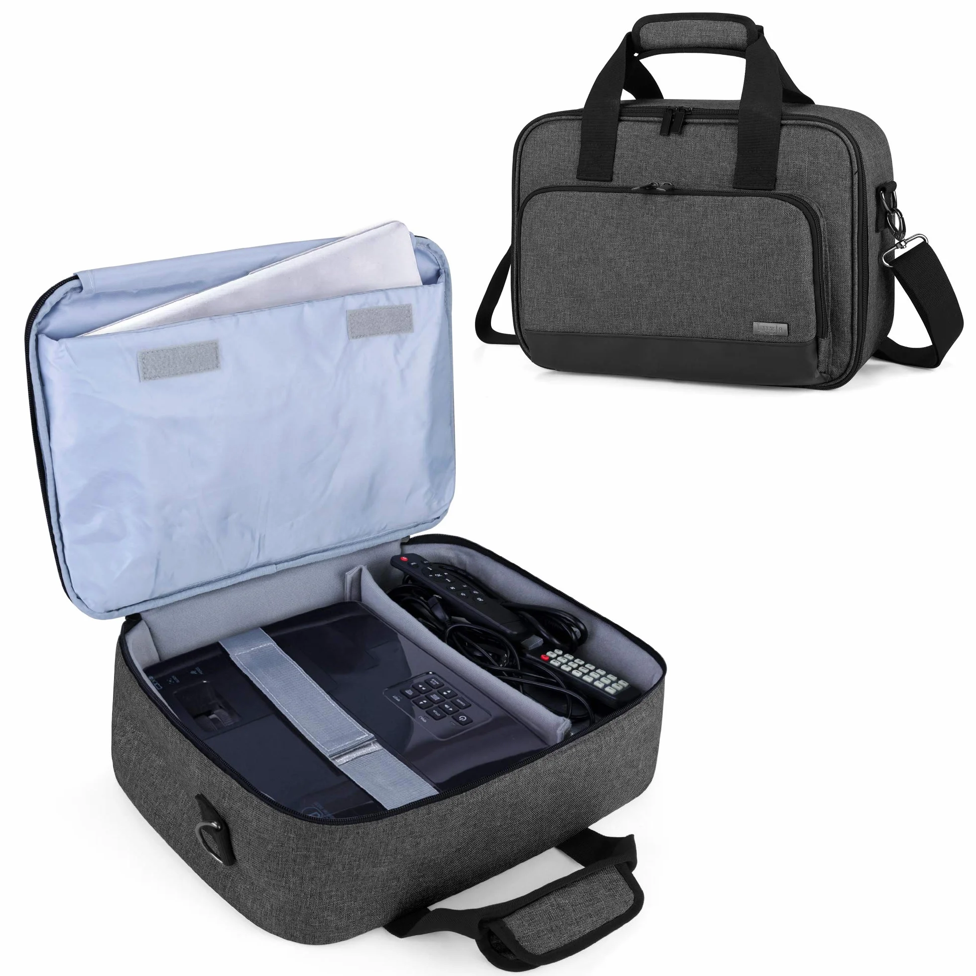 Etui Luxja na projektor, torba na projektor z ochronną wkładką na laptop, etui na projektor z kieszeniami na akcesoria (kompatybilne z większością głównych projektorów), Czarny, 40.6 cm x 29.2 cm x