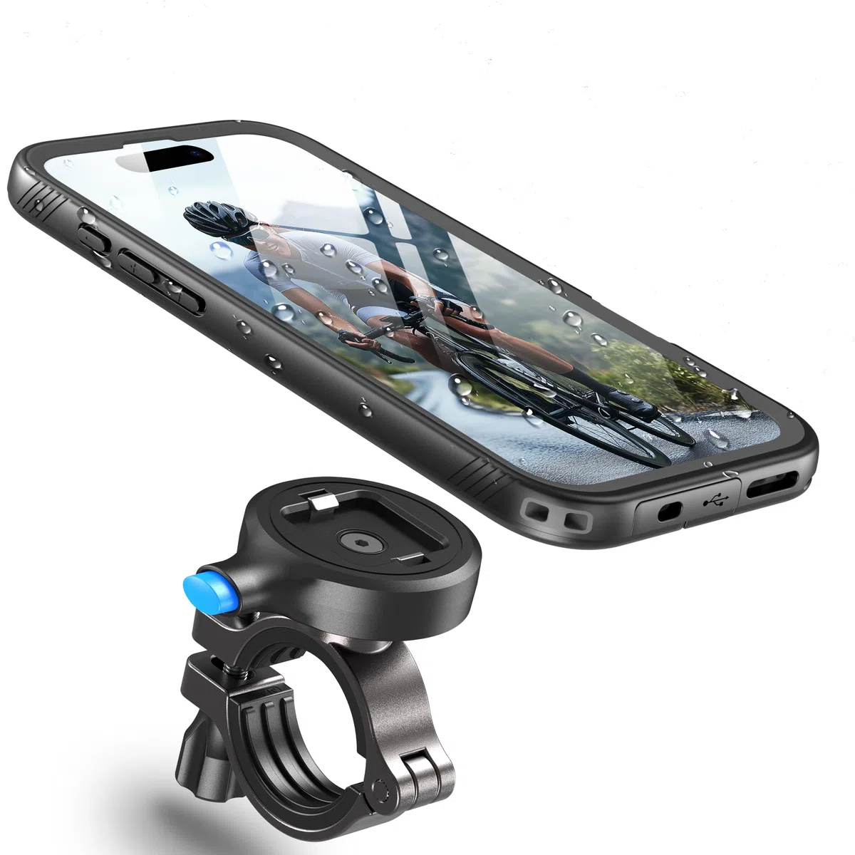Cozycase Antykradzieżowe-Wodoszczelne-Szybkie Odblokowanie 1S do iPhone 15 Pro Max Uchwyt na Telefon do Roweru – Uchwyty Rowerowe na Kierownicę Motocykl Rower Szosowy Górski MTB Uchwyt