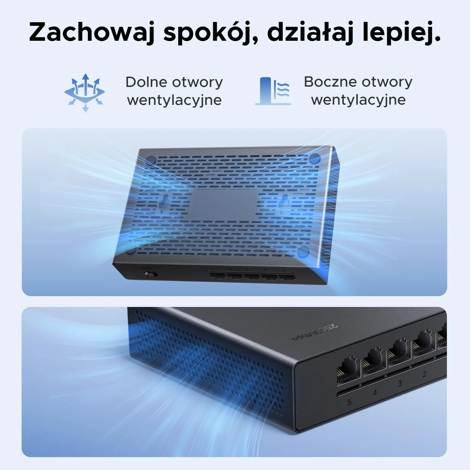 UGREEN Przełącznik LAN 2.5G z 5 portami 2.5G, niezarządzany przełącznik sieciowy do komputerów, serwerów NAS, serwerów, punktów dostępowych WiFi 6