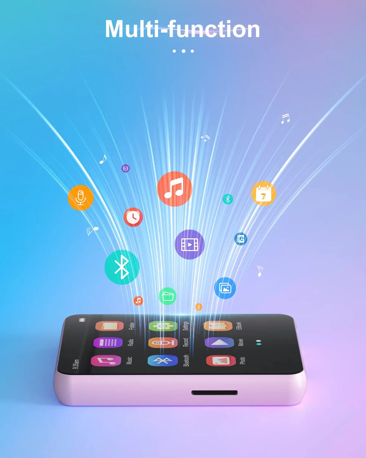 64 GB odtwarzacz MP3 z Bluetooth 5.0, odtwarzacz muzyki z wbudowanym głośnikiem HD, dźwięk HiFi, ekran dotykowy, radio FM, dyktafon, E-book, zestaw słuchawkowy, rozszerzalny 128 GB TF