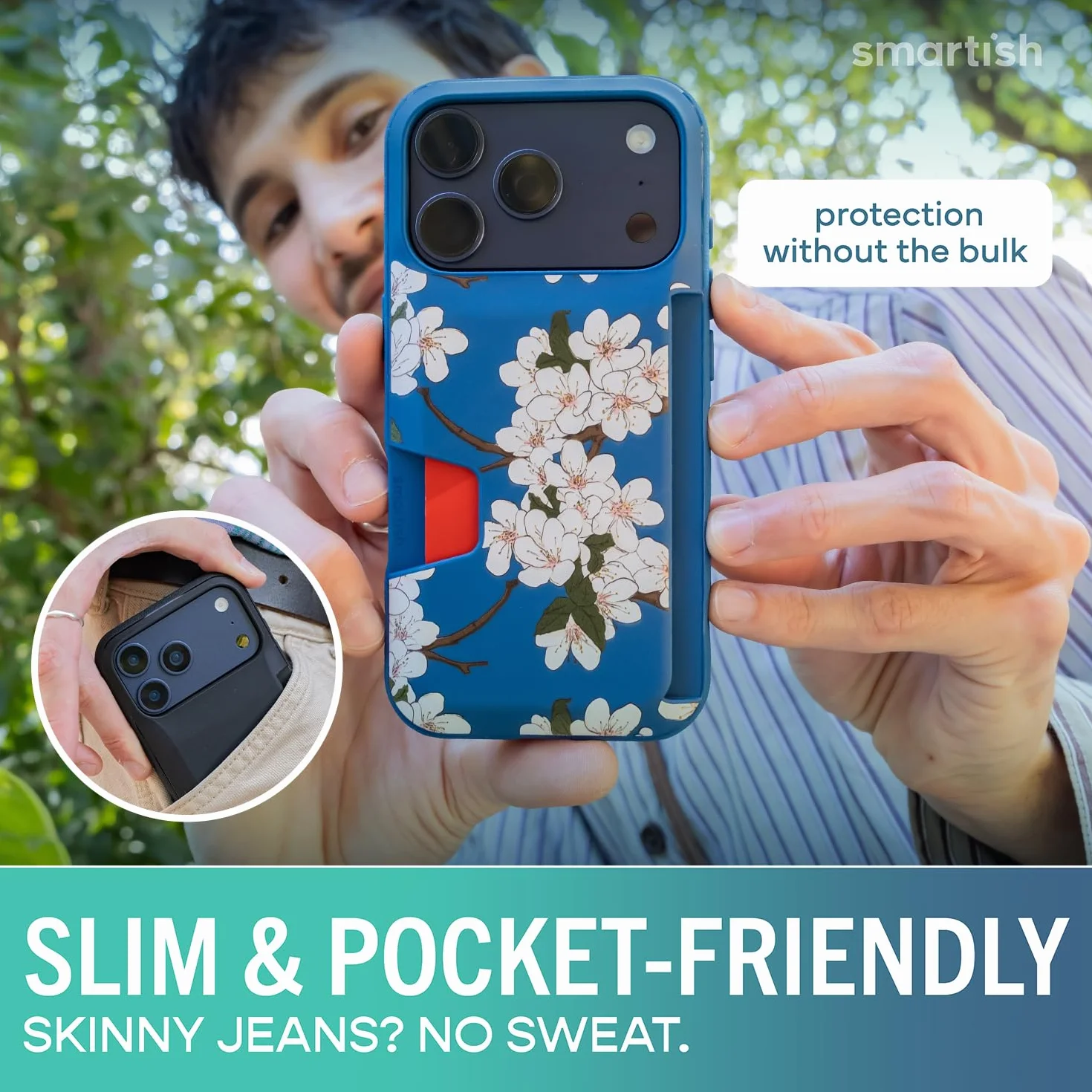Smartish Etui portfelowe na iPhone'a 17 Pro - Wallet Slayer Vol. 1 [smukłe + ochronne] Etui na karty kredytowe - Testowane upadek z klapką ukryte etui na karty do Apple iPhone 17 Pro - bardzo kwiat