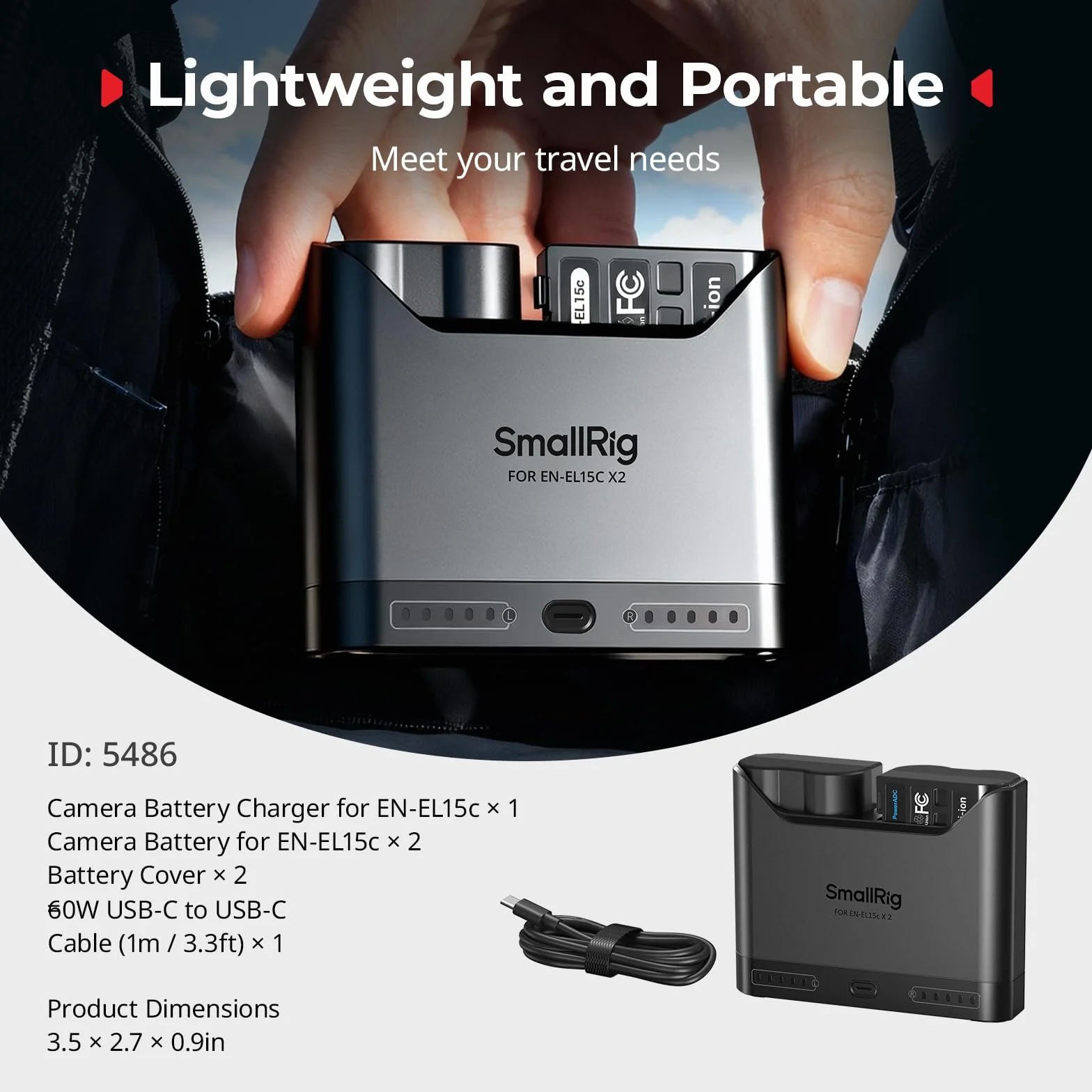SMALLRIG Zestaw akumulatorów EN-EL15c do Nikon, ładowarka dwugniazdowa 22,5 W, akumulatory 1940 mAh, w pełni kompatybilny z do Nikon ZR, Z6III, Zf, Z8, Z7II, Z7, Z6II, Z6, D850, D810, D780, D750-5486