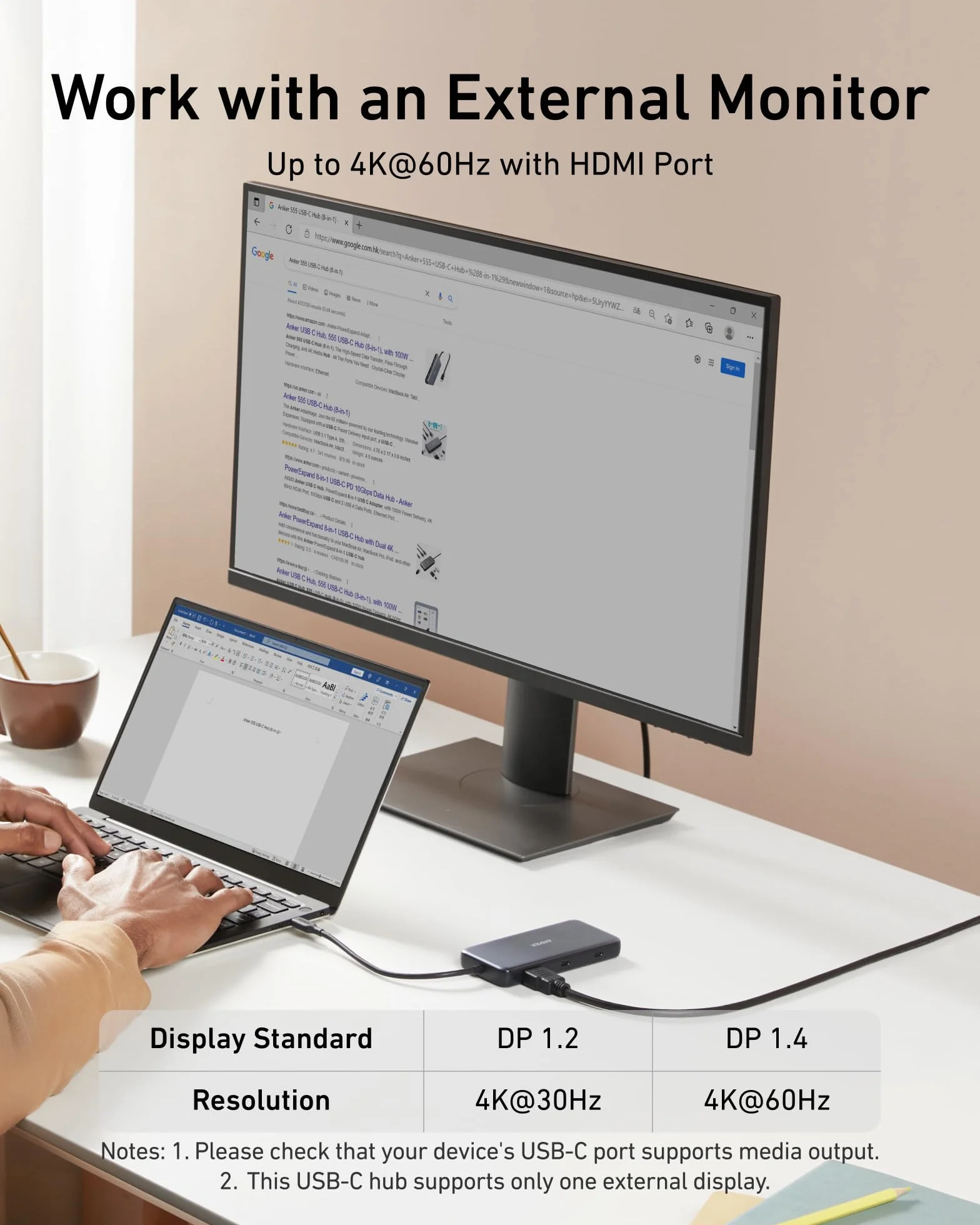 Anker Adapter PowerExpand 8 w 1, 100 W Power Delivery, 4 K 60 Hz, HDMI, 10 Gb/s USB-C i 2 porty USB A, port Ethernet, micro SD i SD, dla MacBooka Pro i innych