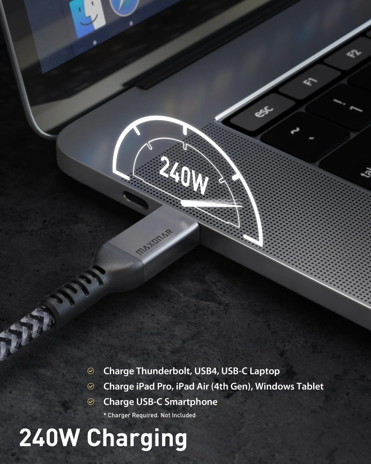 Maxonar Kabel Thunderbolt 4 1.2 m 40Gbps USB C 4.0 100W 8K30Hz 5K60Hz Dual 4K60Hz