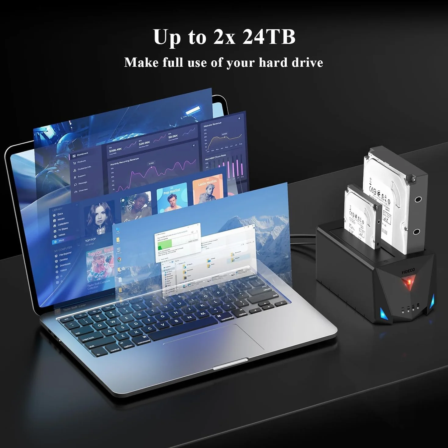 FIDECO Stacje Dokujące do Dysków Twardych, USB 3.2 Gen 1 Zewnętrzny Dysk Twardy Stacja Dokująca dla 2.5''/3.5'' SATA HDD oraz SSD, Stacja Dokująca z Portem Type C, Obsługa Klonowania Offline