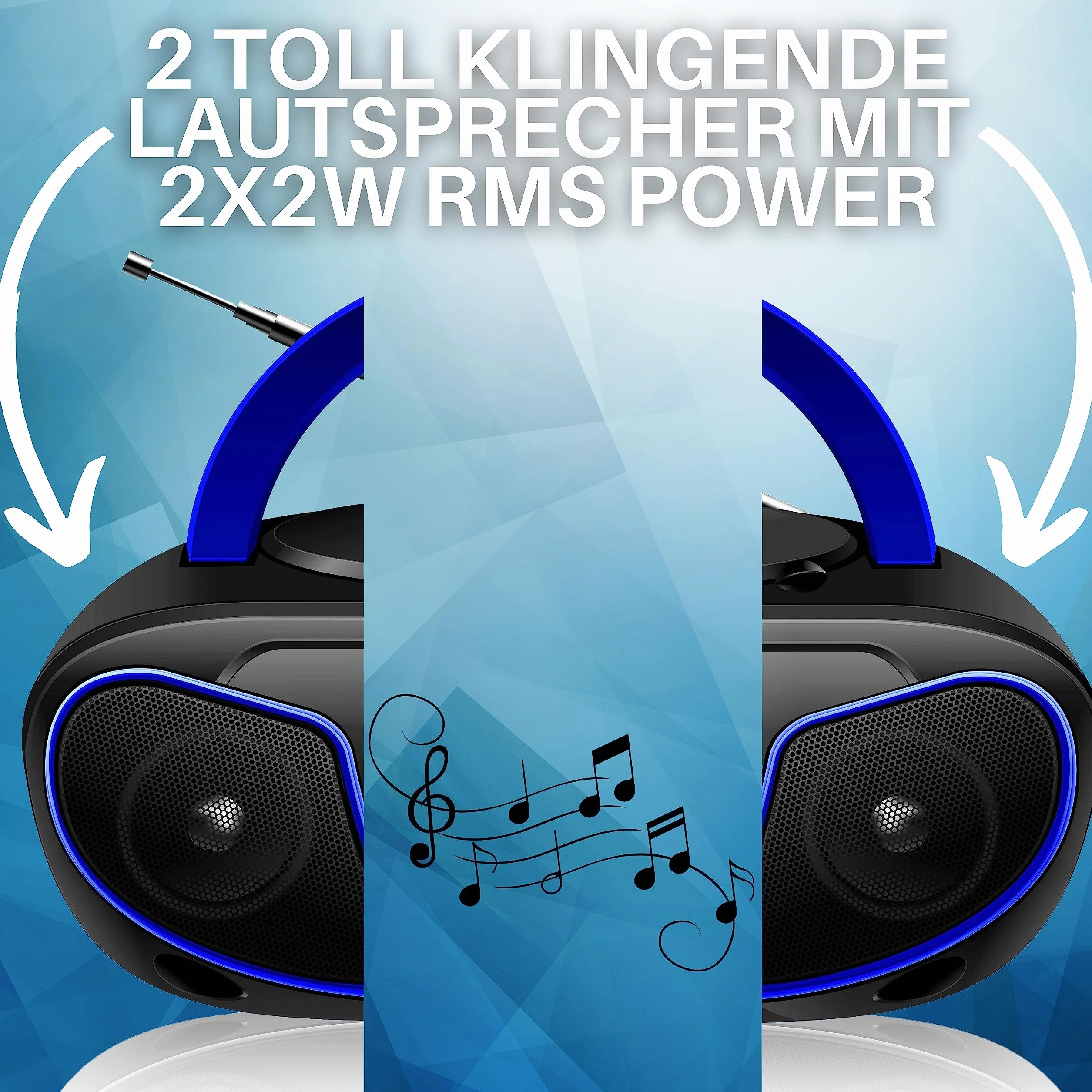 Przenośny odtwarzacz CD - Boombox - CD/CD-R - USB - Radio FM - Wejście AUX - Gniazdo słuchawkowe - Odtwarzacz CD - Radio dla dzieci - CD - Kanał stereo - Kompaktowy system (Dark Blue)
