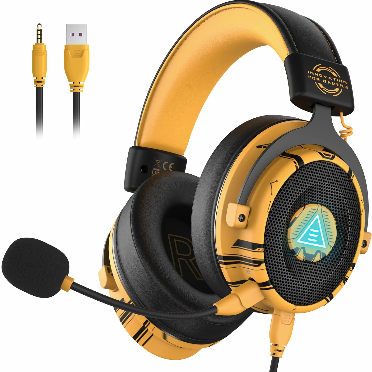 EKSA Zestaw słuchawkowy do gier z dźwiękiem przestrzennym 7.1, mikrofon z redukcją szumów, światło LED i gniazdo audio 3,5 mm, super lekkie słuchawki do gier na PC/Switch/PS4/PS5/Xbox One