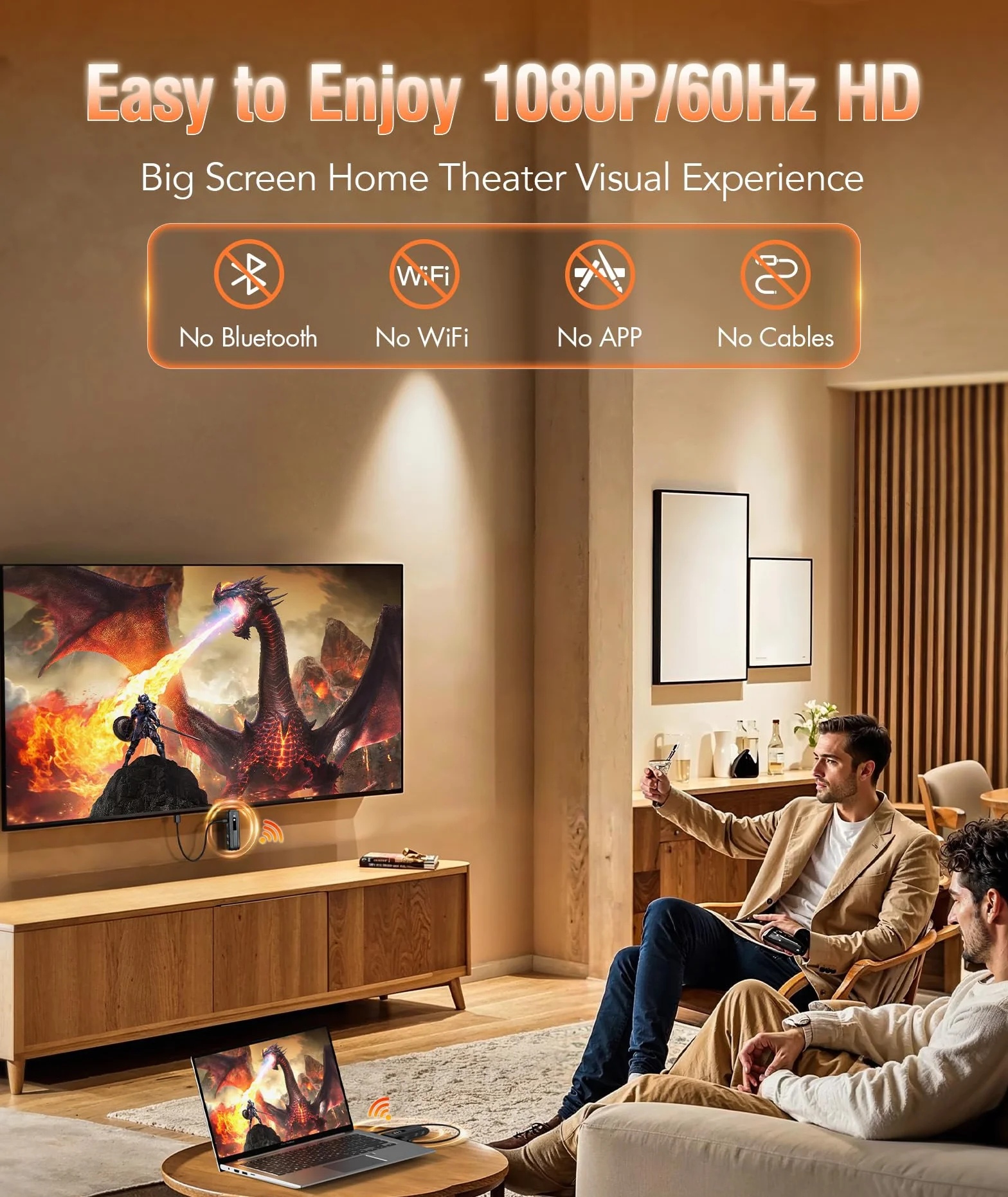 Bezprzewodowy nadajnik i odbiornik HDMI, dekodowanie 4K, wyjście 1080P, zasięg 165 stóp, 2.4G&5.8G, do komputerów PC/DV/HDTV/projektorów/telewizorów, bez konieczności instalowania aplikacji/Bluetooth