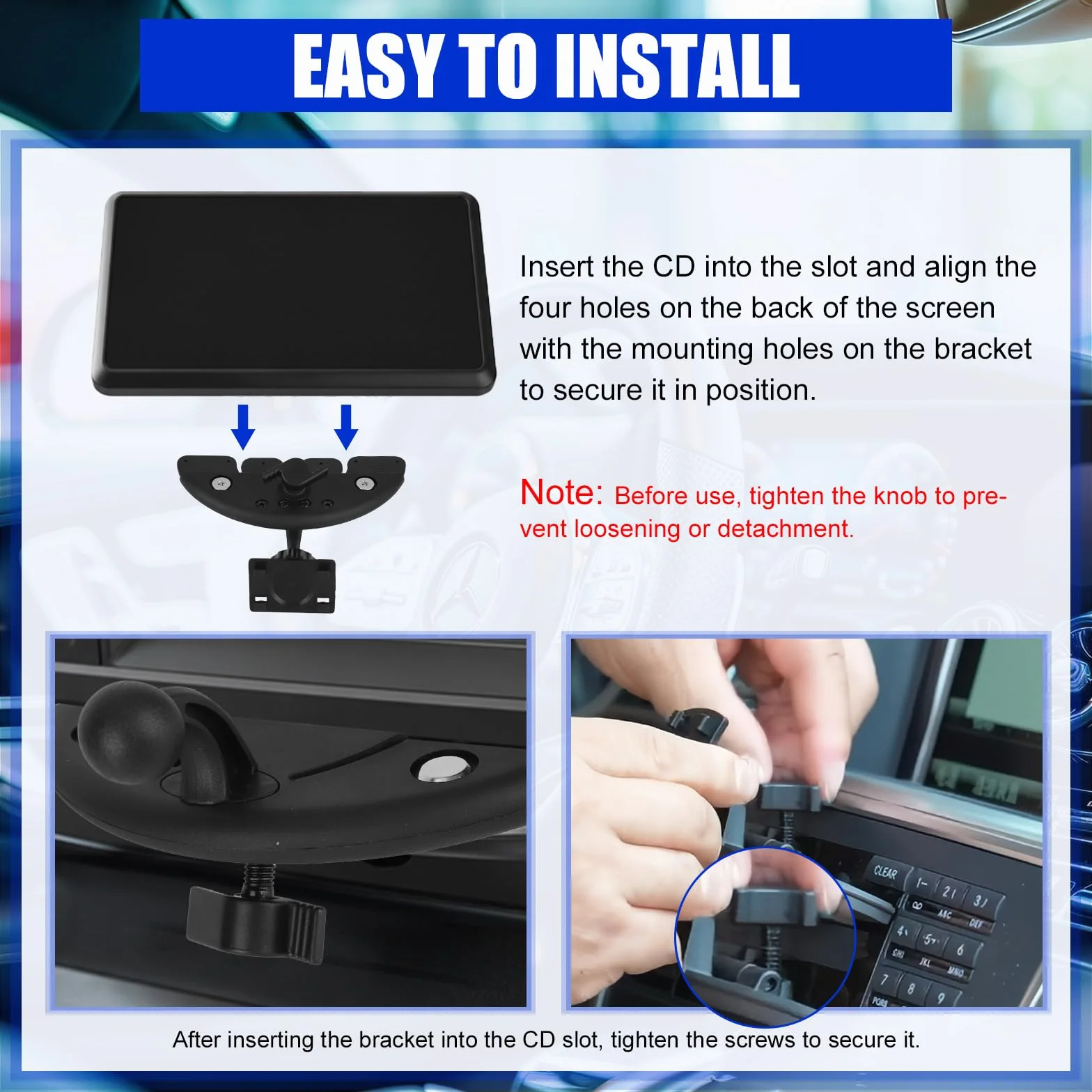 Uchwyt Szczelinę CD do Carplay Ekranu 360° Obracany, Antywibracyjny Uchwyt CD z Trójkątnym Wspornikiem Stabilizującym Akcesoria Samochodowe do Carplay Ekranu/GPS/Dashcam