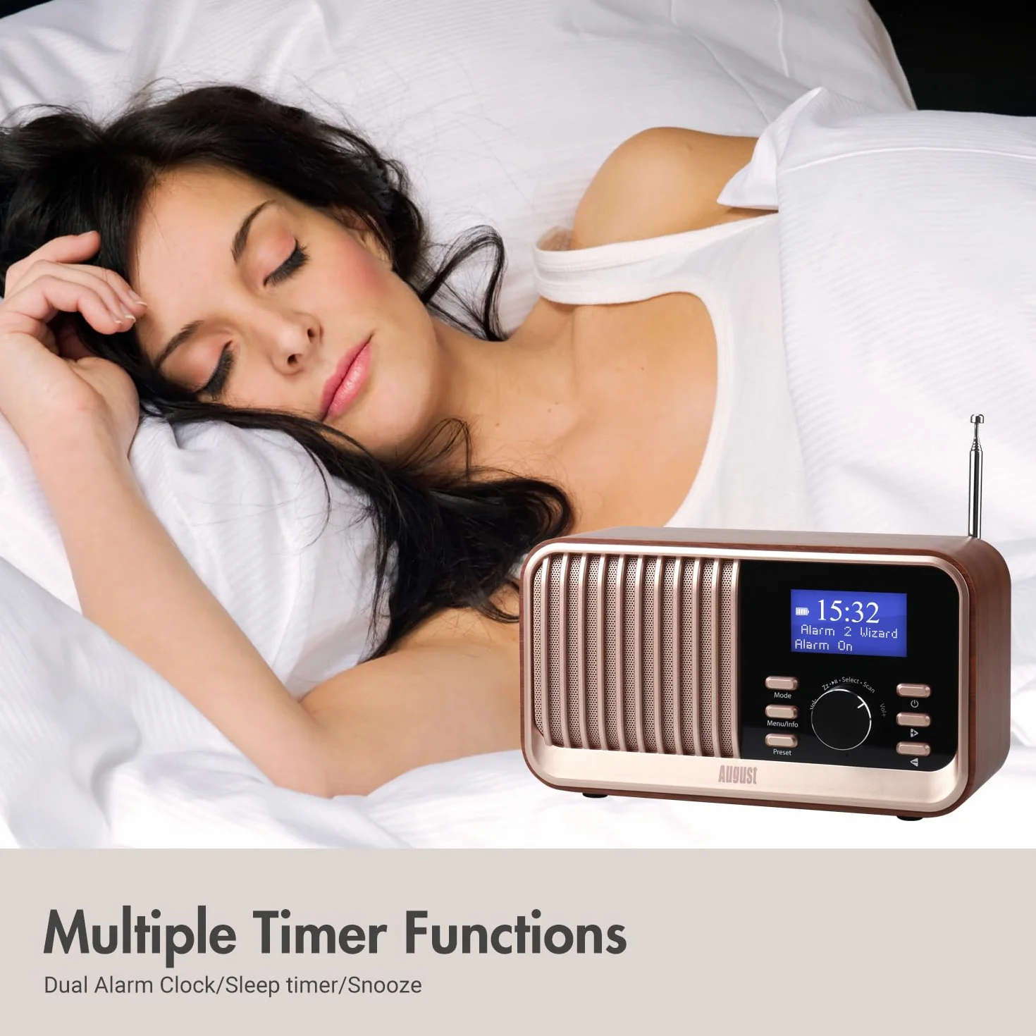 August MB450K-Radio DAB DAB+ FM Retro Przenośne Radio z Bluetooth 5.3, USB/AUX, MicroSD, Bateria 18h, Pilot Dębowy