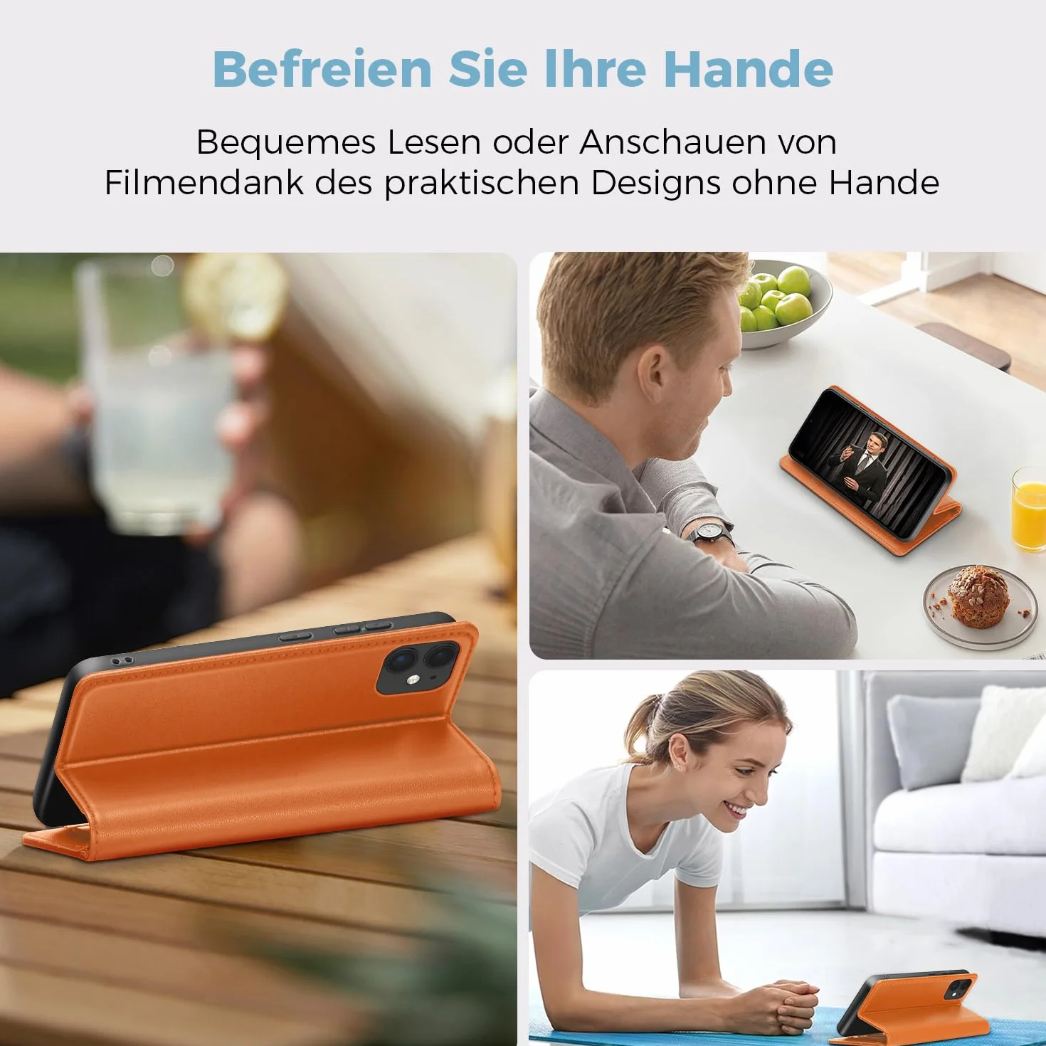 Thorhülle Etui na telefon komórkowy iPhone 11, wysokiej jakości, skórzane, etui ochronne do iPhone 11, etui z przegródką na karty, funkcja stojaka, składane etui z klapką do iPhone 11, pomarańczowe
