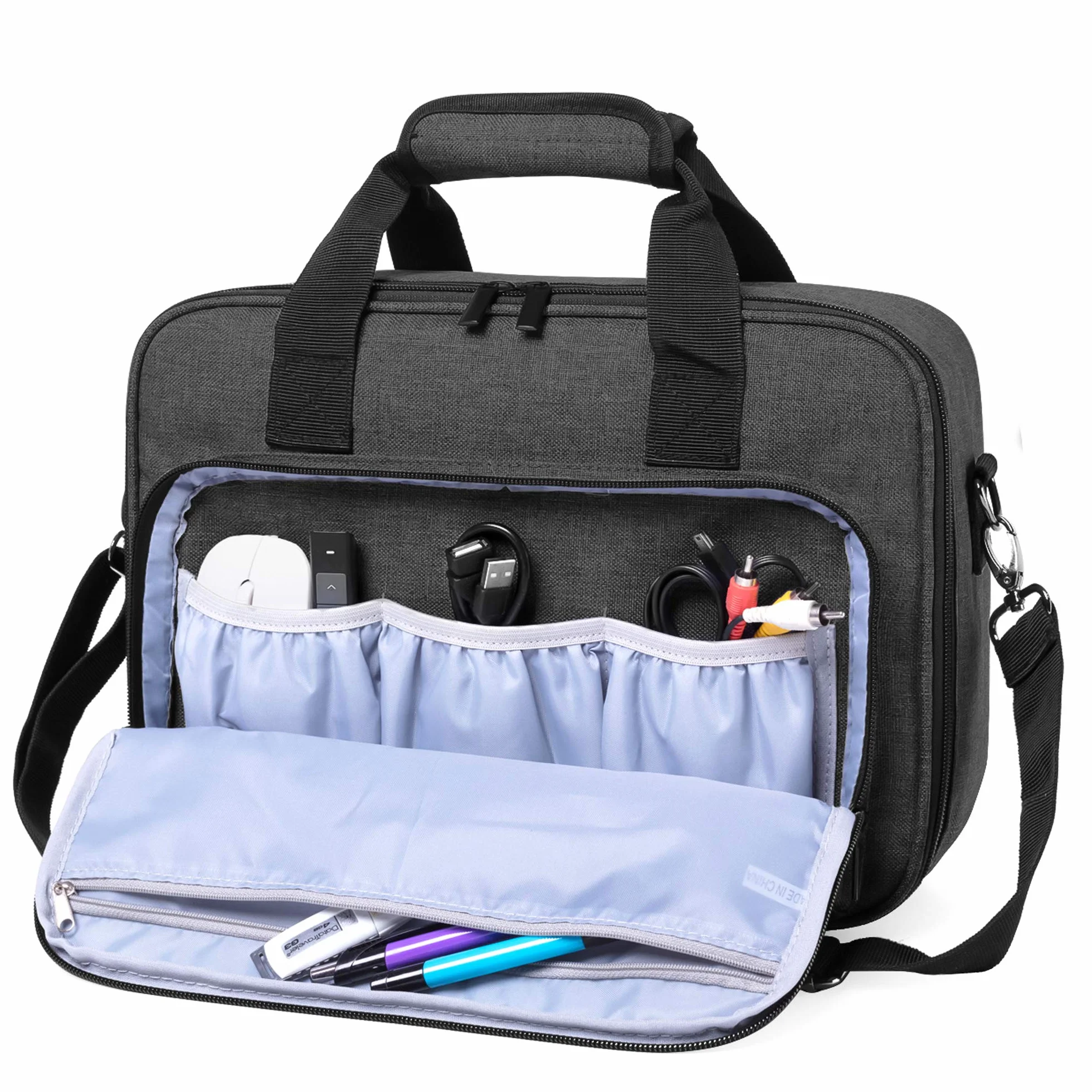 Etui Luxja na projektor, torba na projektor z ochronną wkładką na laptop, etui na projektor z kieszeniami na akcesoria (kompatybilne z większością głównych projektorów), Czarny, 40.6 cm x 29.2 cm x