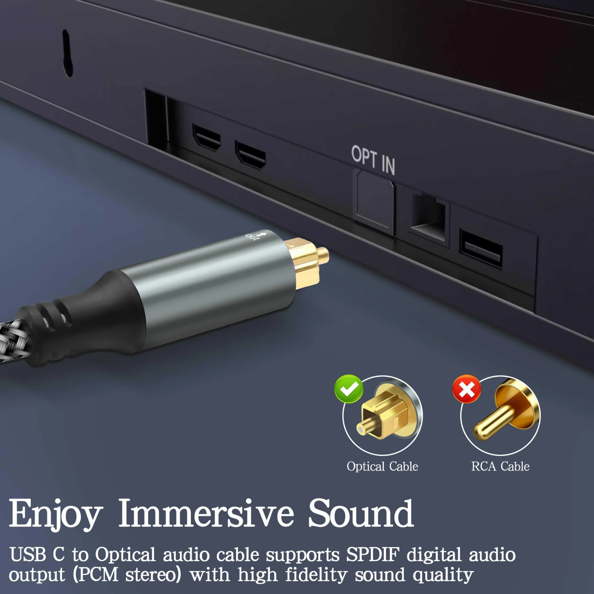 Optyczny kabel audio USB C na TOSLINK, konwerter SPDIF, kompatybilny z Hi-Fi