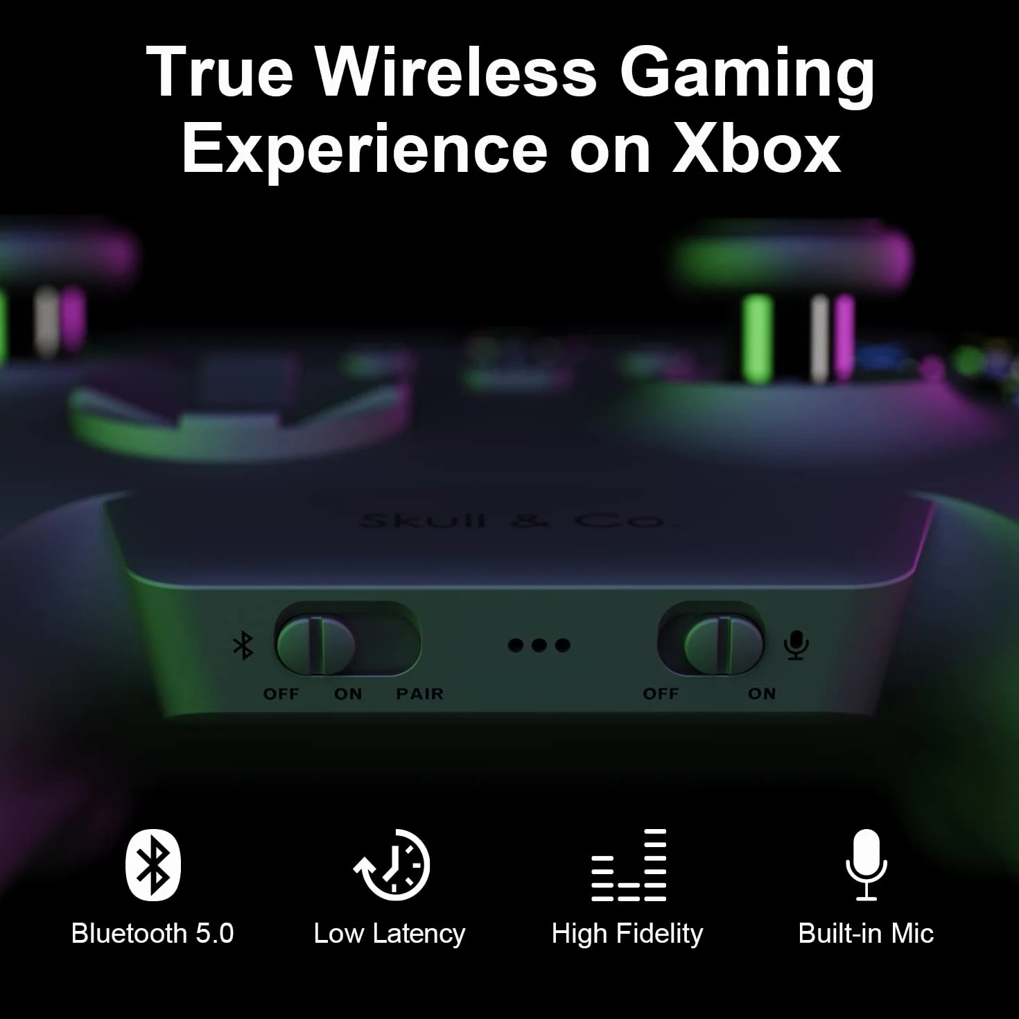 Skull & Co. AudioBox dla Xbox (XSX/XSS/Elite) Kontrolery: Bluetooth 5.0 Bezprzewodowy adapter nadajnika audio o niskim opóźnieniu - czarny
